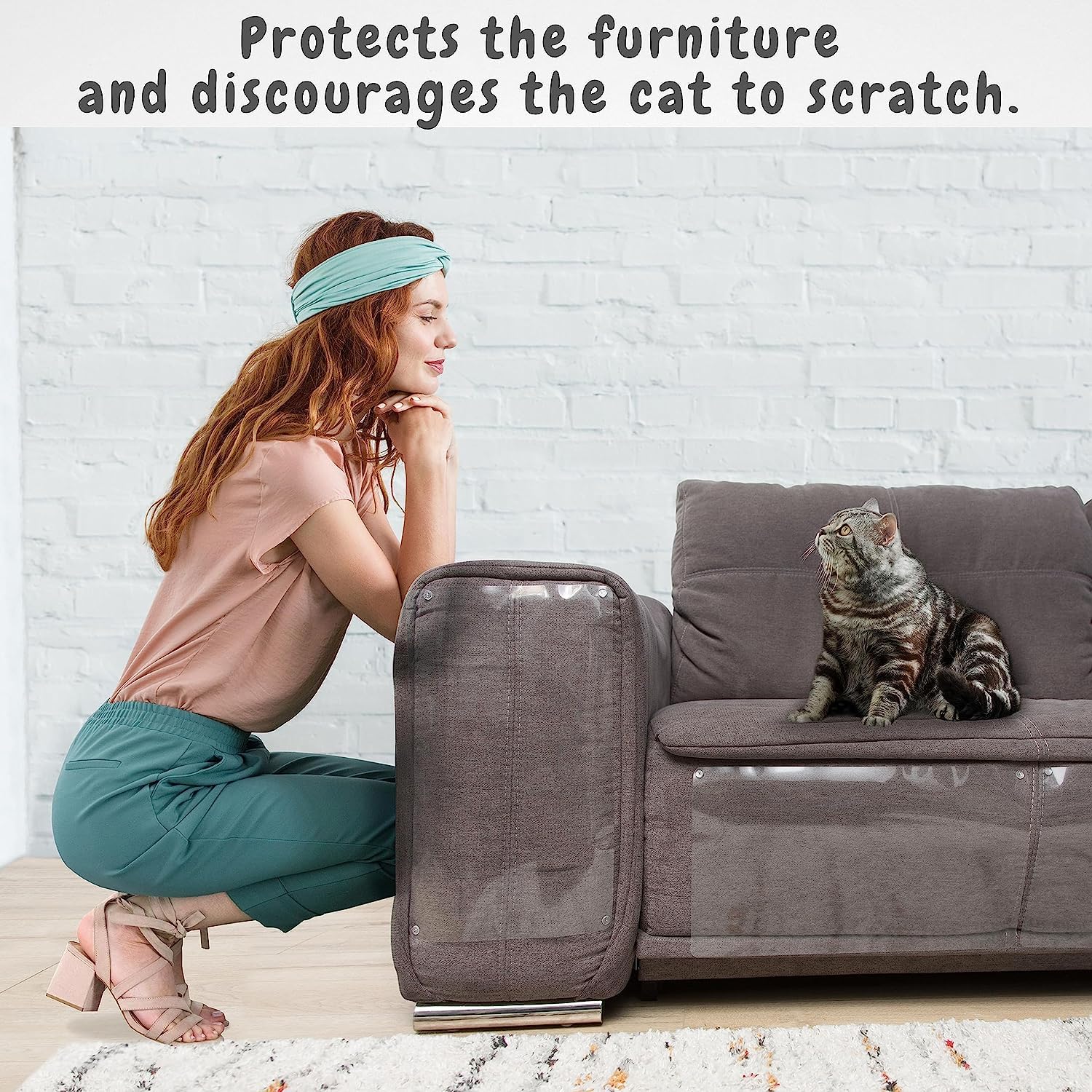 FixZilla Anti Cat Scratch Furniture Protector - 6-Pack Couch Shield, Beige, Heavy-Duty with 52 Twist Pins, Model FXMN1411