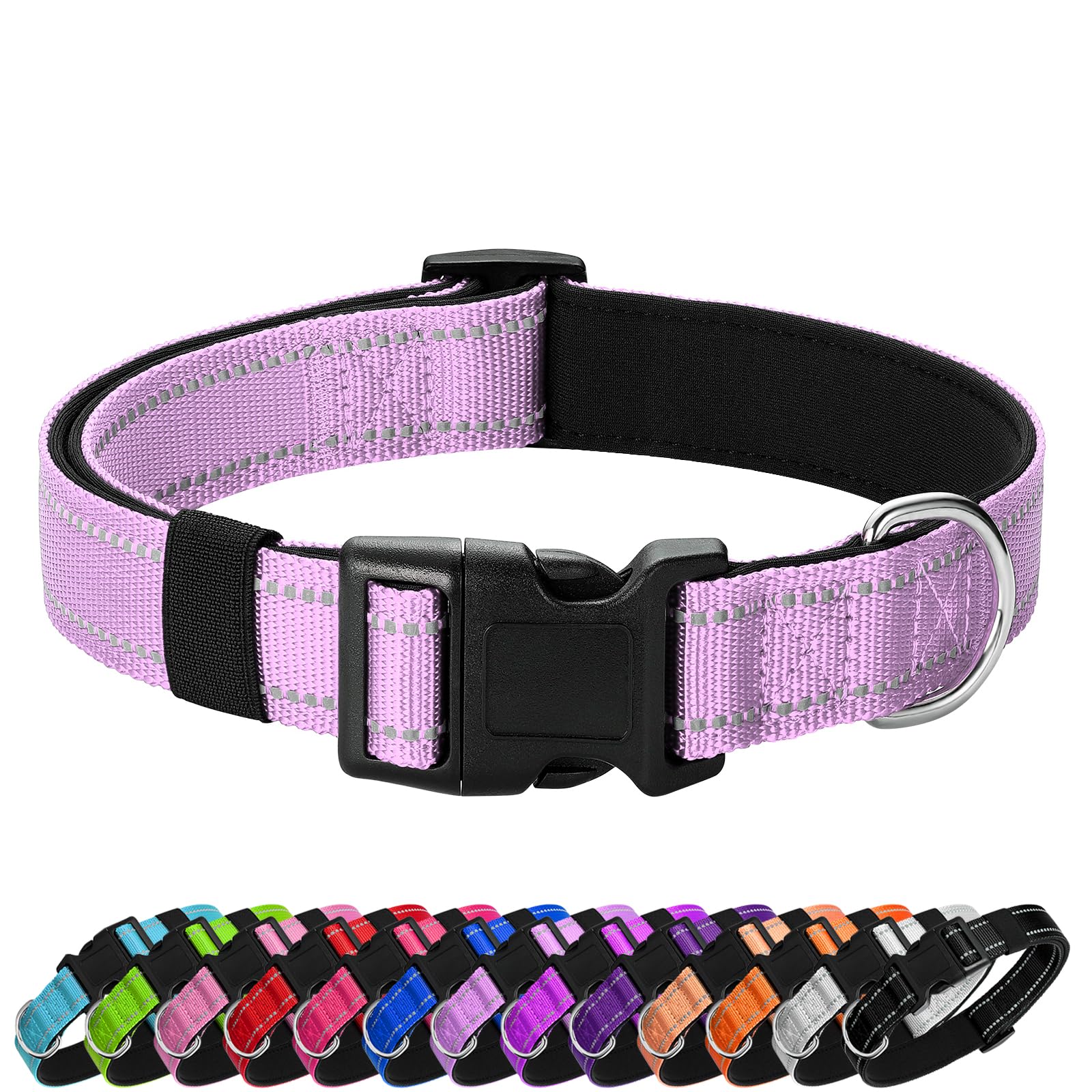 Penseepet Reflective Dog Collar Padded With Soft Neoprene Breathable Quick Release Basic Dog Collars For Puppy Small Dogs Lavend