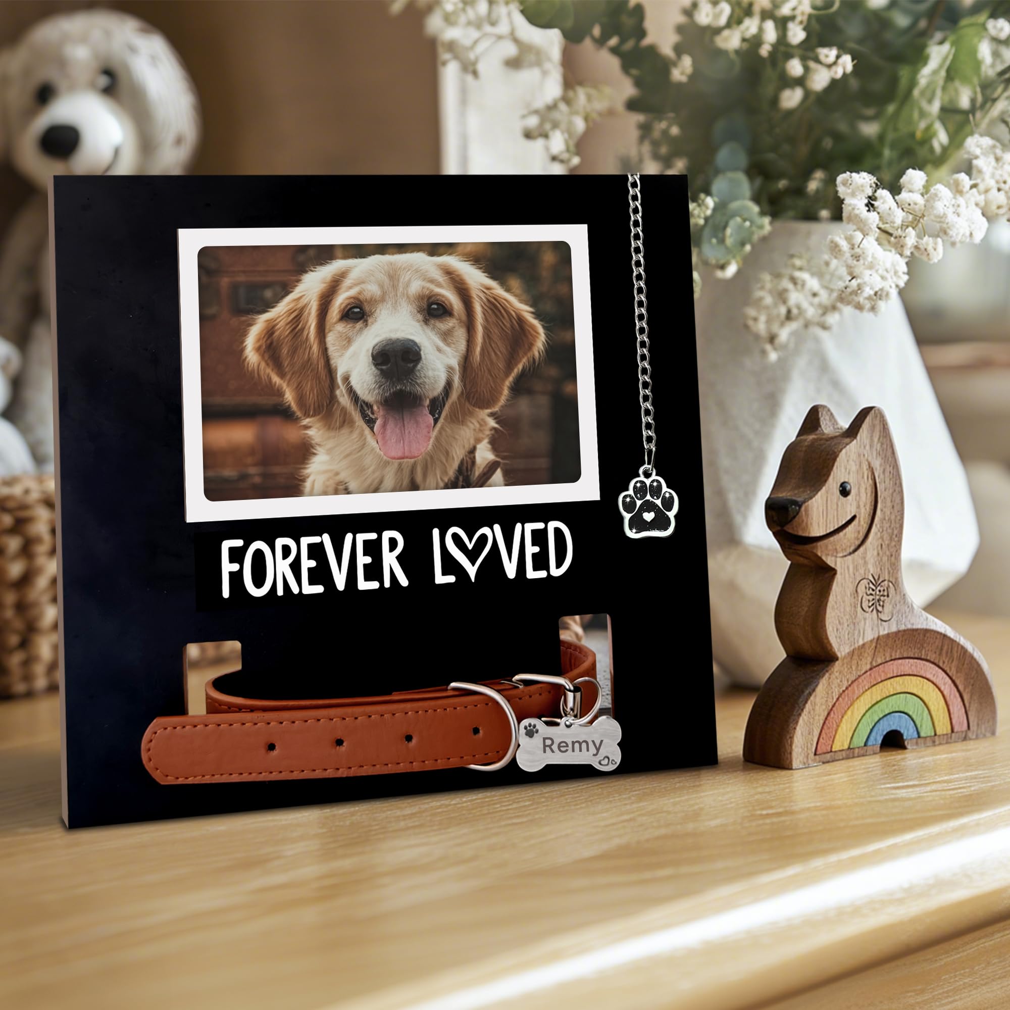 MYPAWLETS Dog Memorial Gifts,Pet Collar Memorial Frame with Pawprint Ornament Charm,Loss of Dogs Sympathy Gift,Remembrance Pictu