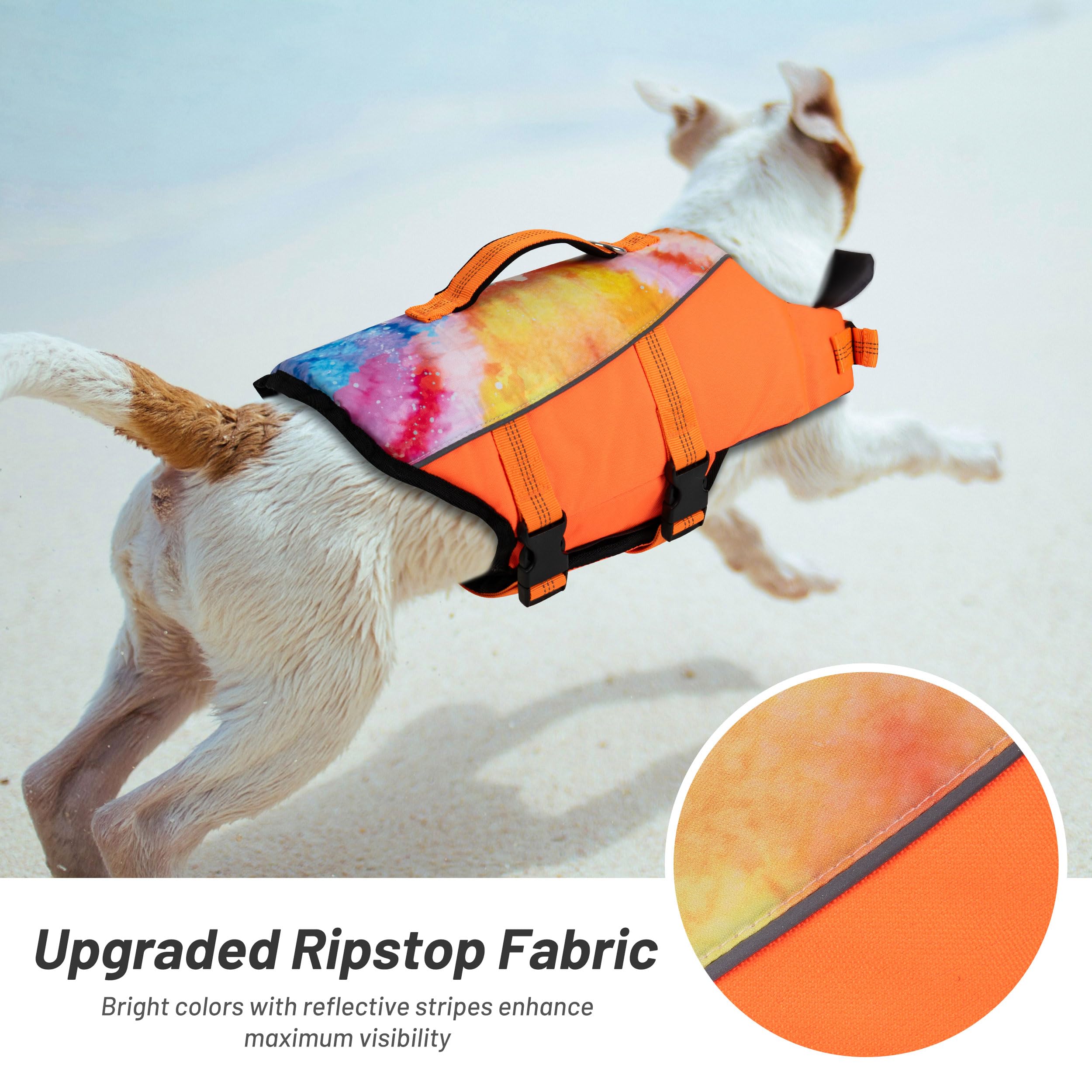 Cyeollo Dog Life Jacket Ripstop Dog Life Vest, Pet Safety Vest With Rescue Hadle For Swimming Boating, Reflective Lifejackets Wi