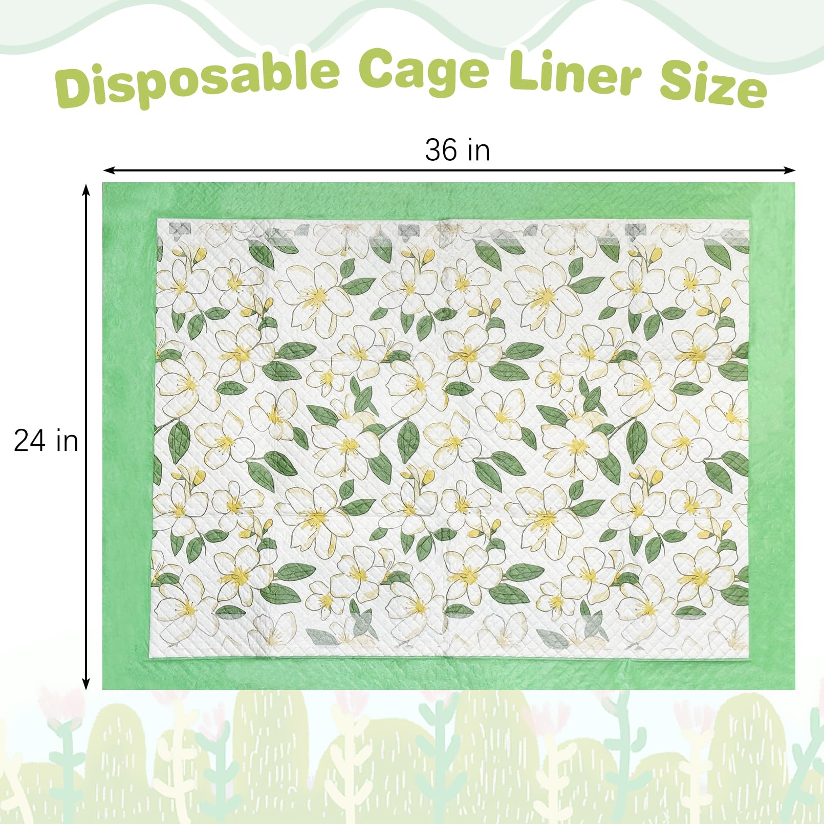 Fhiny 20 PCS Disposable Guinea Pig Cage Liner, 24'' x 36'' Super Absorbent Rabbit Pee Pads Odor Control Small Pet Cage Bedding A