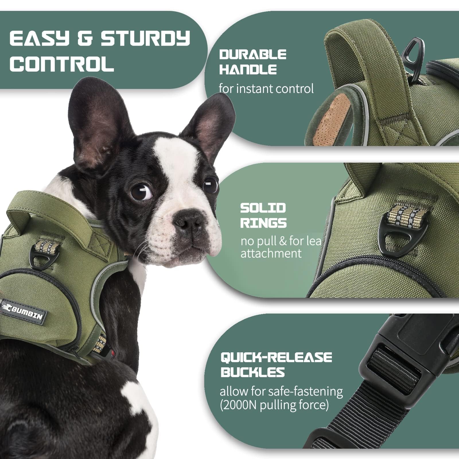 No Pull Dog Harness for Large Dogs, Adjustable No Choke Pet Vest with Dog Leash Fit Smart Reflective Pet Walking Harness for Tra