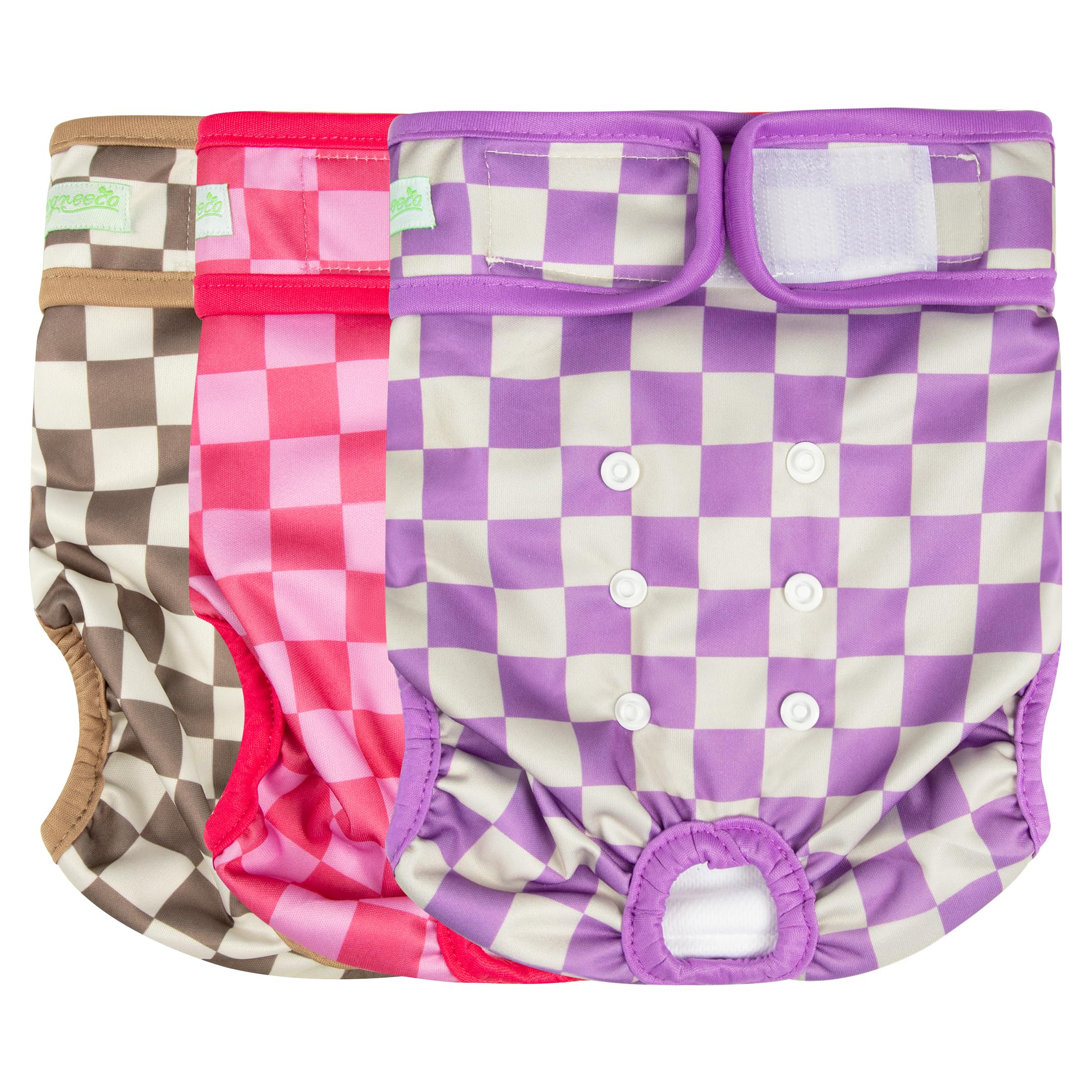 wegreeco Washable Female Dog Diapers Highly Absorbent Reusable Diapers for Dog in Heat Dog Period Diapers, 3 Pack (Checkerboard 