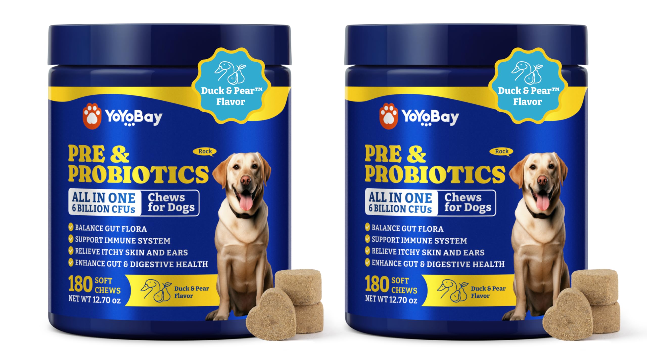YoYoBay Probiotics for Dogs - Dog Probiotics for Digestive Health, Yeast, Itchy Skin, Gut Health, Immune & Skin - 6 Billion CFUs