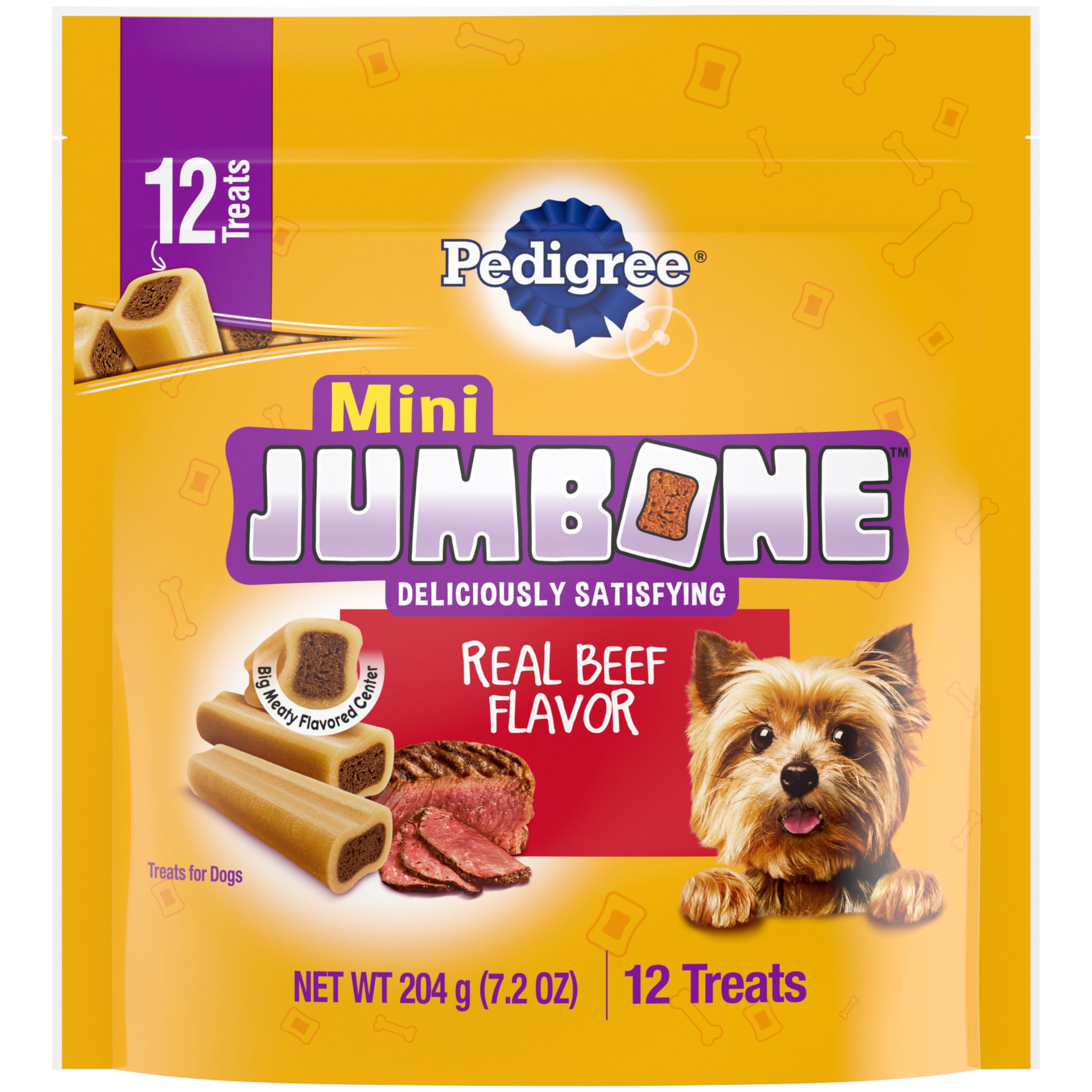 Pedigree Mini Jumbone Small Dog Treats, Beef Flavor, 12 Treats (Pack of 8)