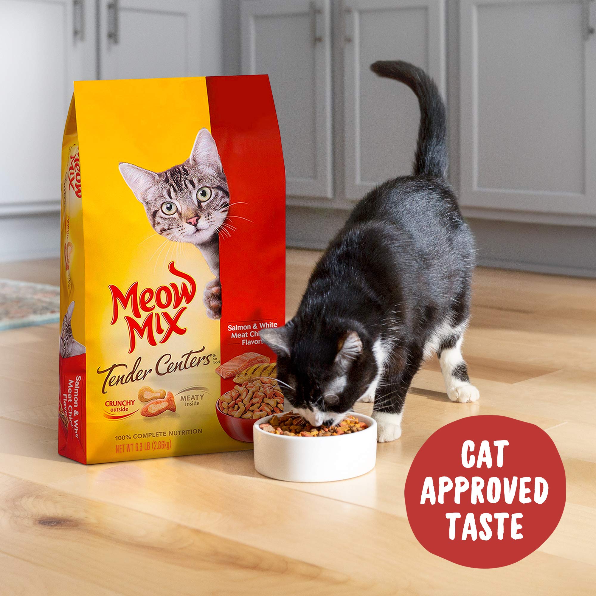 Meow Mix Tender Centers Salmon & White Meat Chicken Flavors Cat Food, 3 Pound (Pack of 4), Crunchy Outside Meaty Inside
