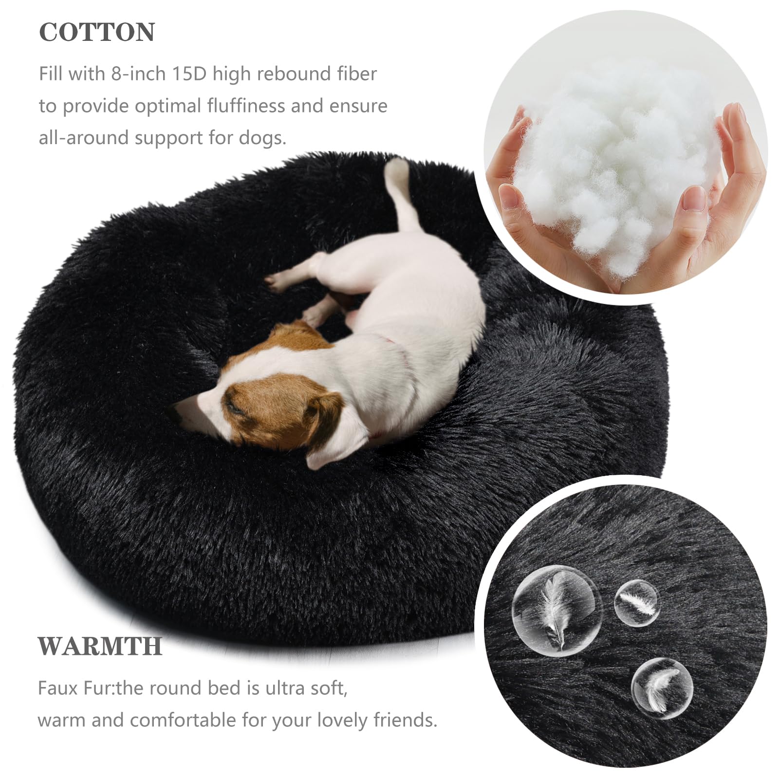 Dog Beds For Medium Dogs Washable Calming Bed For Dogs 28 Inches Black Fluffy And Soft Dog Bed Calm And Anti Anxiety Faux Fur Round Medium Sized Pet Bed For Dog