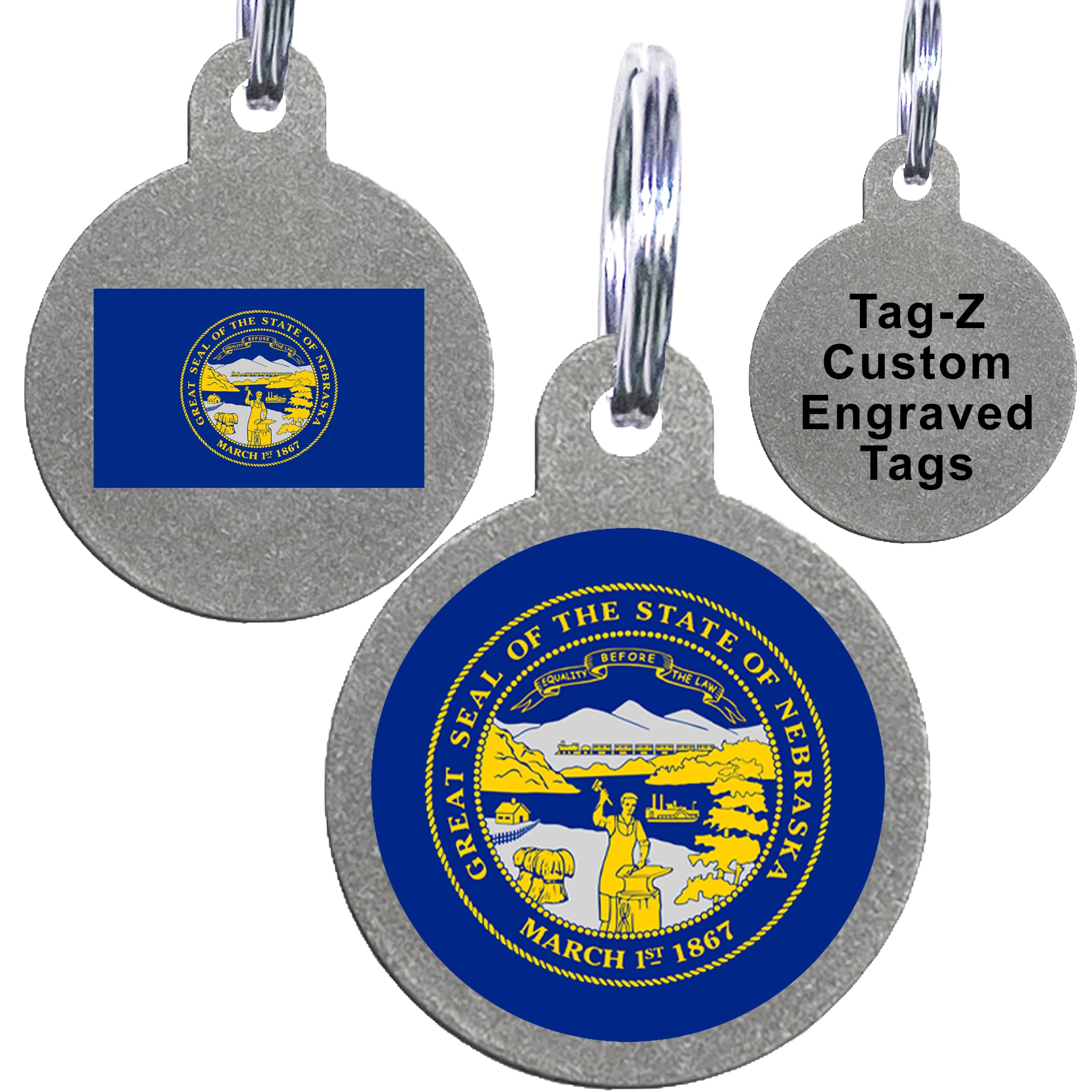 Nebraska Flag Pet Id Tags, Custom Printed And Laser Engraved Circle