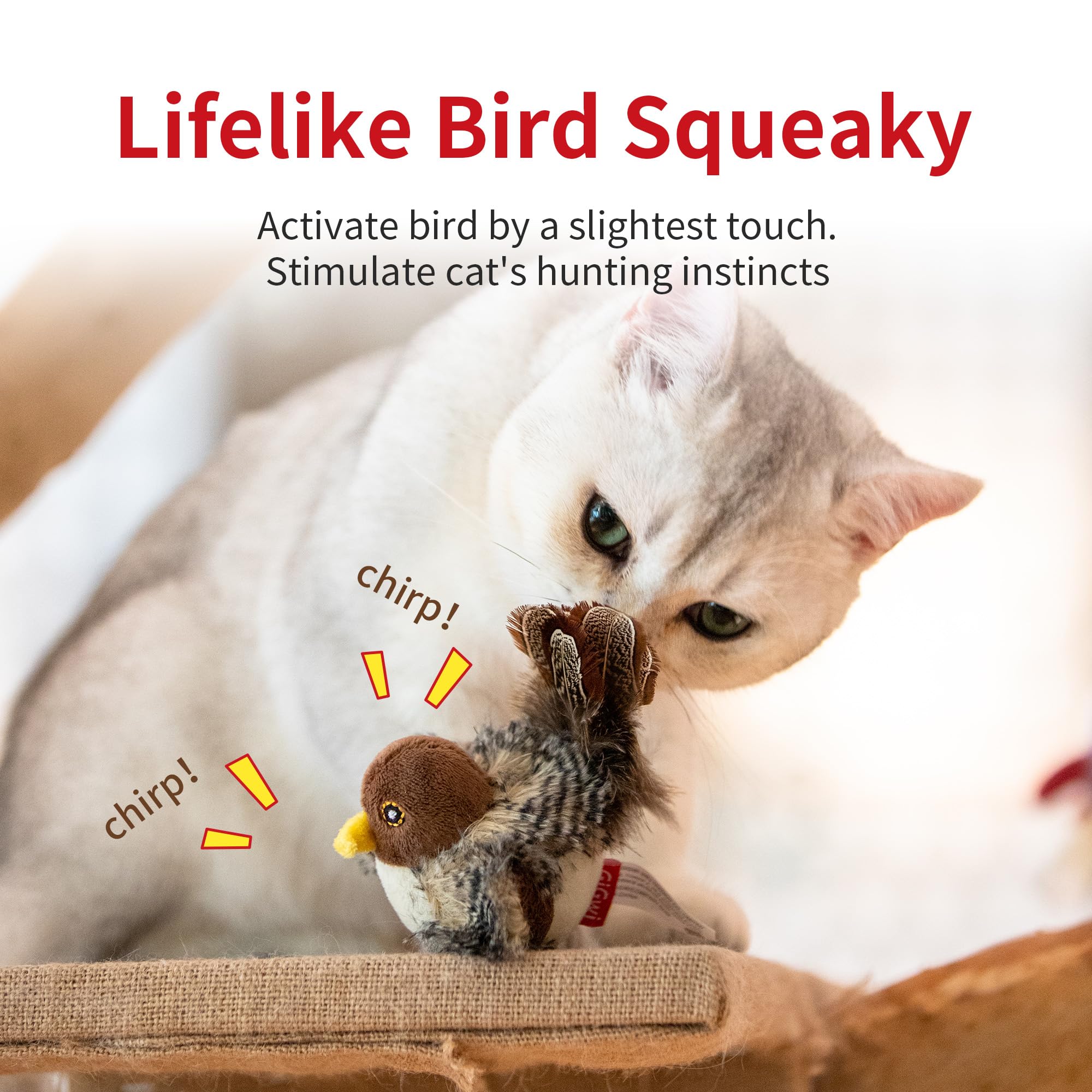 Petgeek Gigwi Bird Cat Toy Simulated Chirping Bird Cat Toy, Fake Bird Cat Toys For Indoor Cats, Melody Chaser Cat Toys With Hang