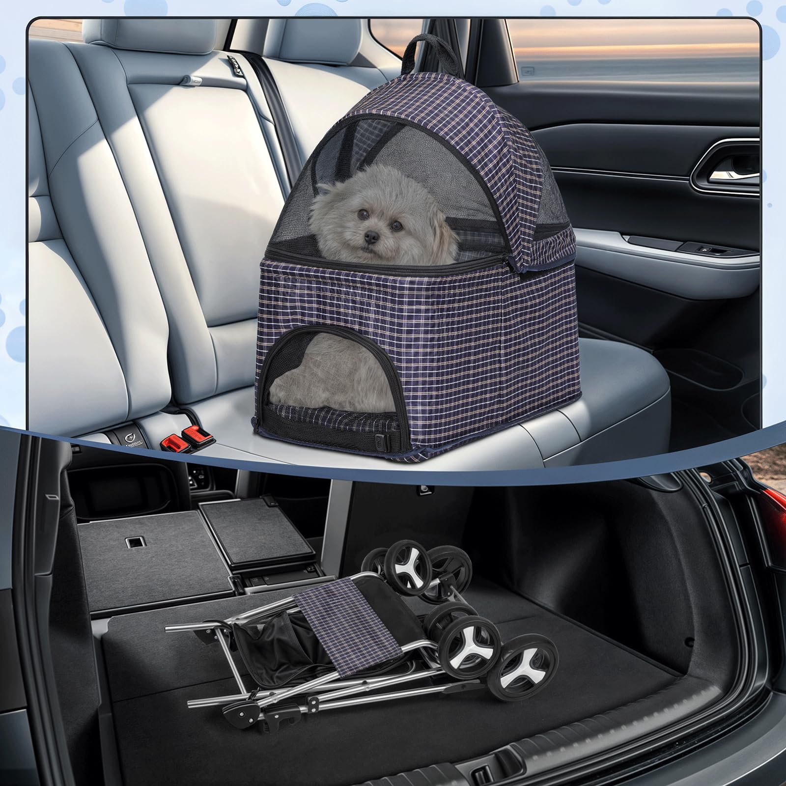 Monibloom 3 In 1 Foldable Pet Stroller For Small & Medium Dogs, Detachable Carrier, Car Seat, Push Button Entry, 4-Wheel Jogger