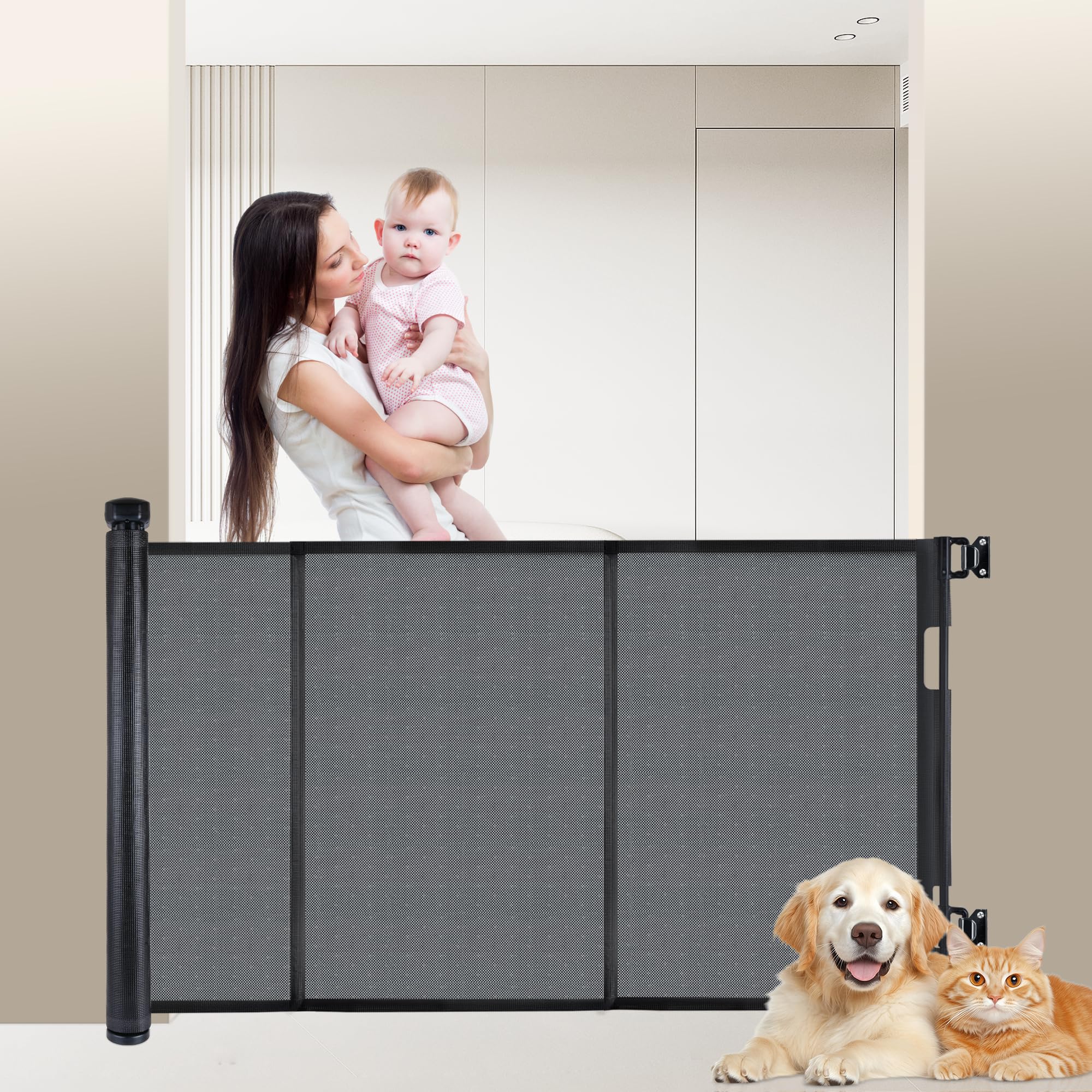 Colbabe 150'' Retractable Baby Gates for Large Openings, Stairs, Hallways and Doorways, 34'' Tall Extra Wide Dog Gates, Pet Gate