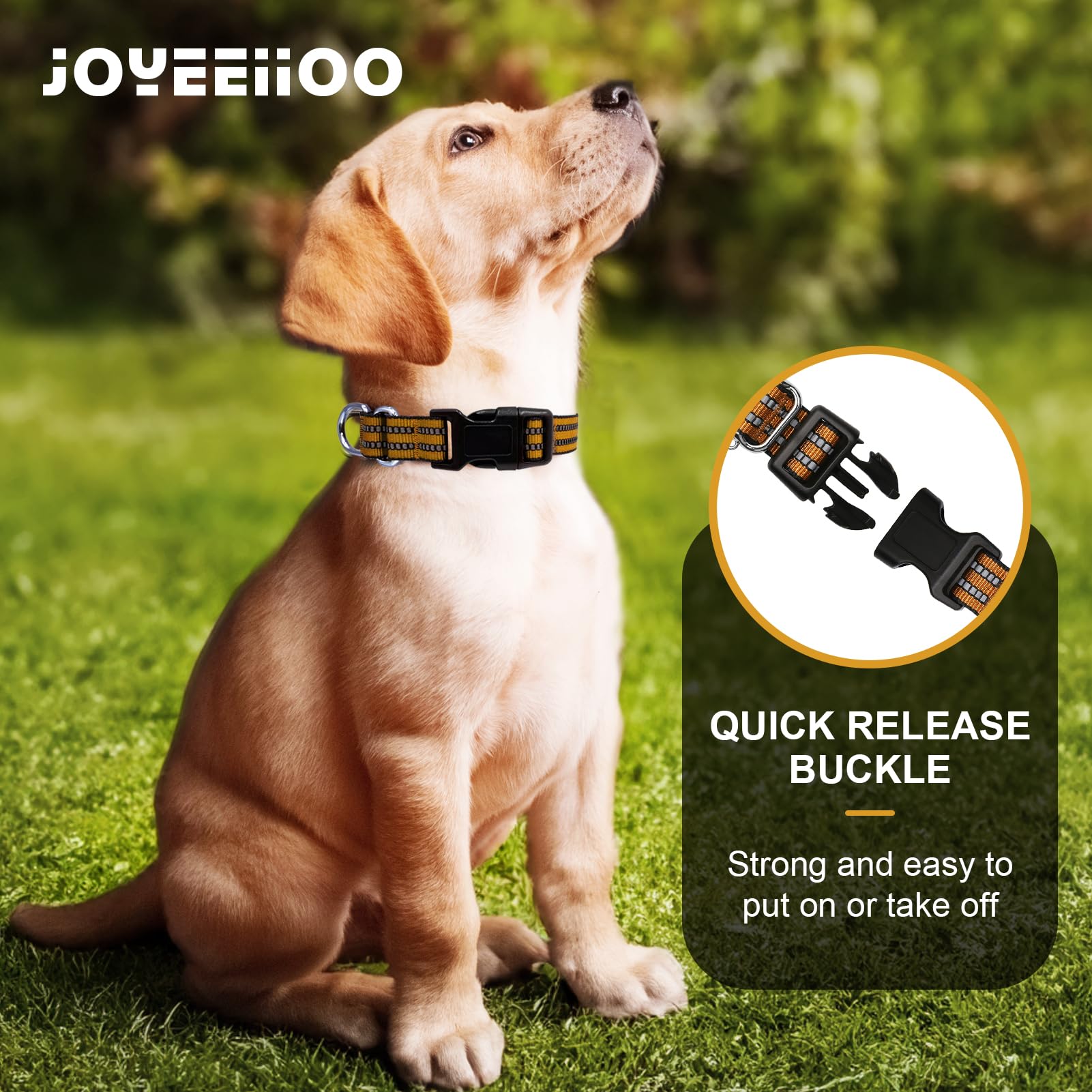 Joyeeiioo Martingale Dog Collar, Adjustable Nylon Reflective Collar With Quick Release Buckle (Turmeric Brown, Medium)