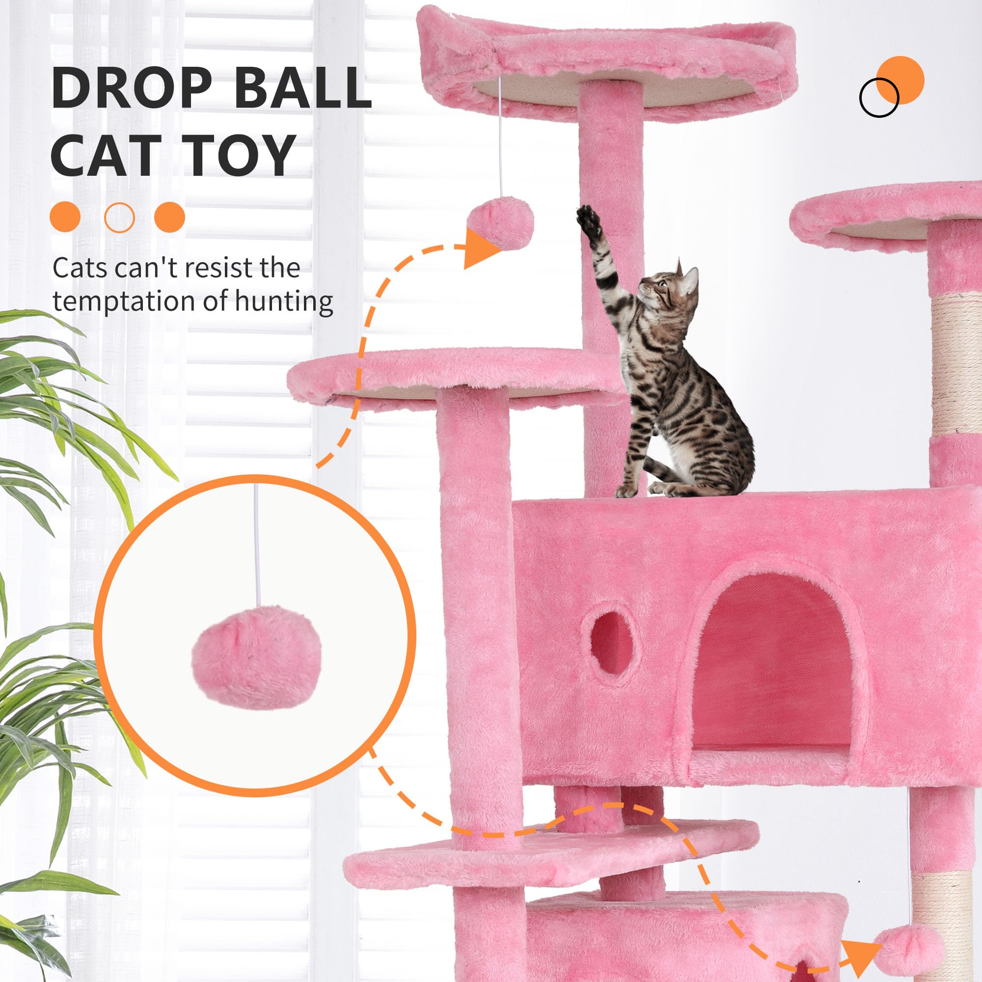 Bestpet 54In Cat Tree Tower For Indoor Cats,Multi-Level Cat Furniture Activity Center With Cat Scratching Posts Stand House Cat