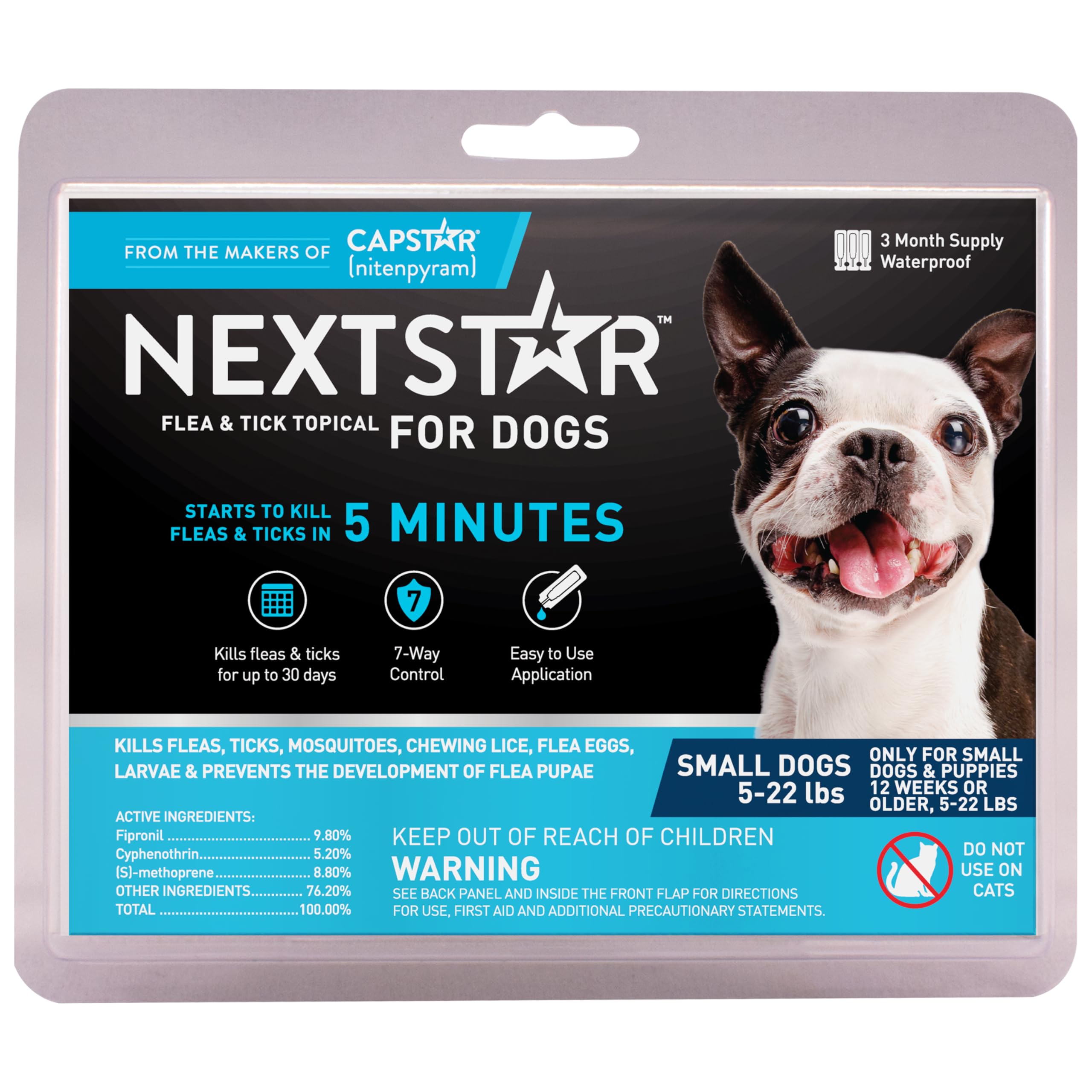 Nextstar Flea And Tick Prevention For Dogs, Dog Flea And Tick Treatment, Waterproof Topical, Fast Acting, Small Dogs (5-22 Lbs), 3 Doses