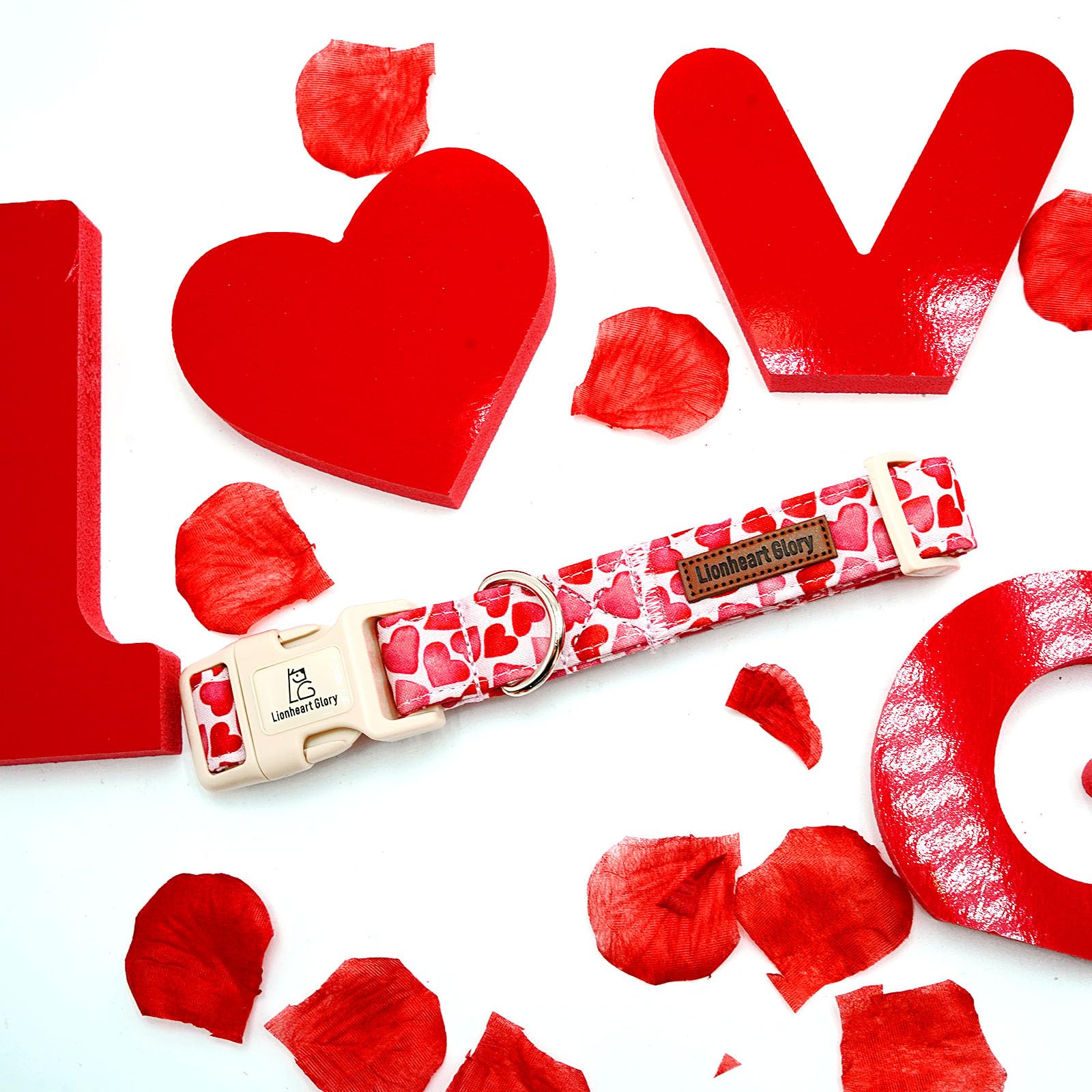 Lionheart Glory Valentine Collar, Red Hearts Dog Collar For Medium Cute Dog Collars Spring Female Pet Gift Adjustable Heavy-Duty