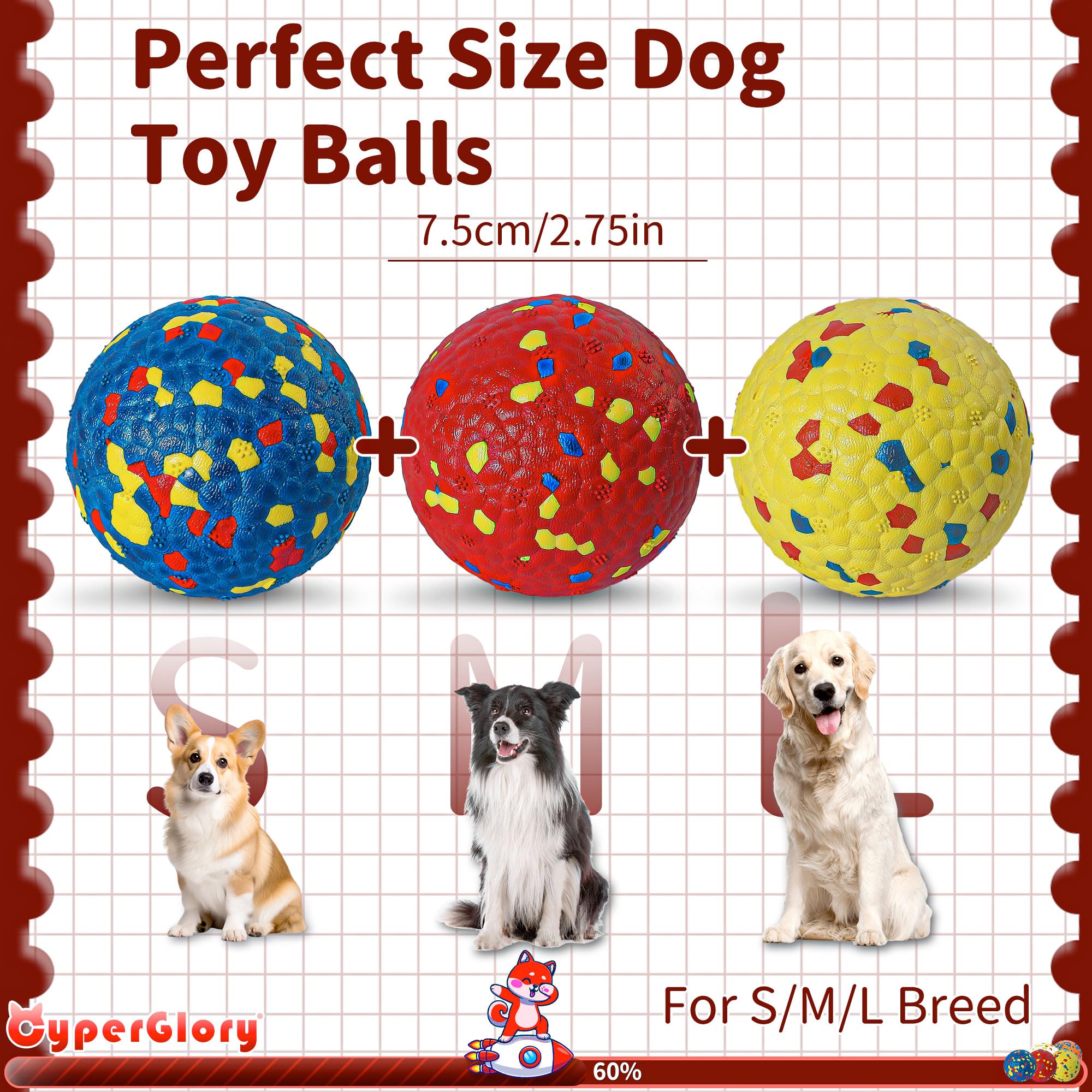 Cyperglory 3 Pack Indestructible Dog Tennis Balls For Aggressive Chewers: Interactive Pet Toys, Herding And Jolly Ball For Dogs,