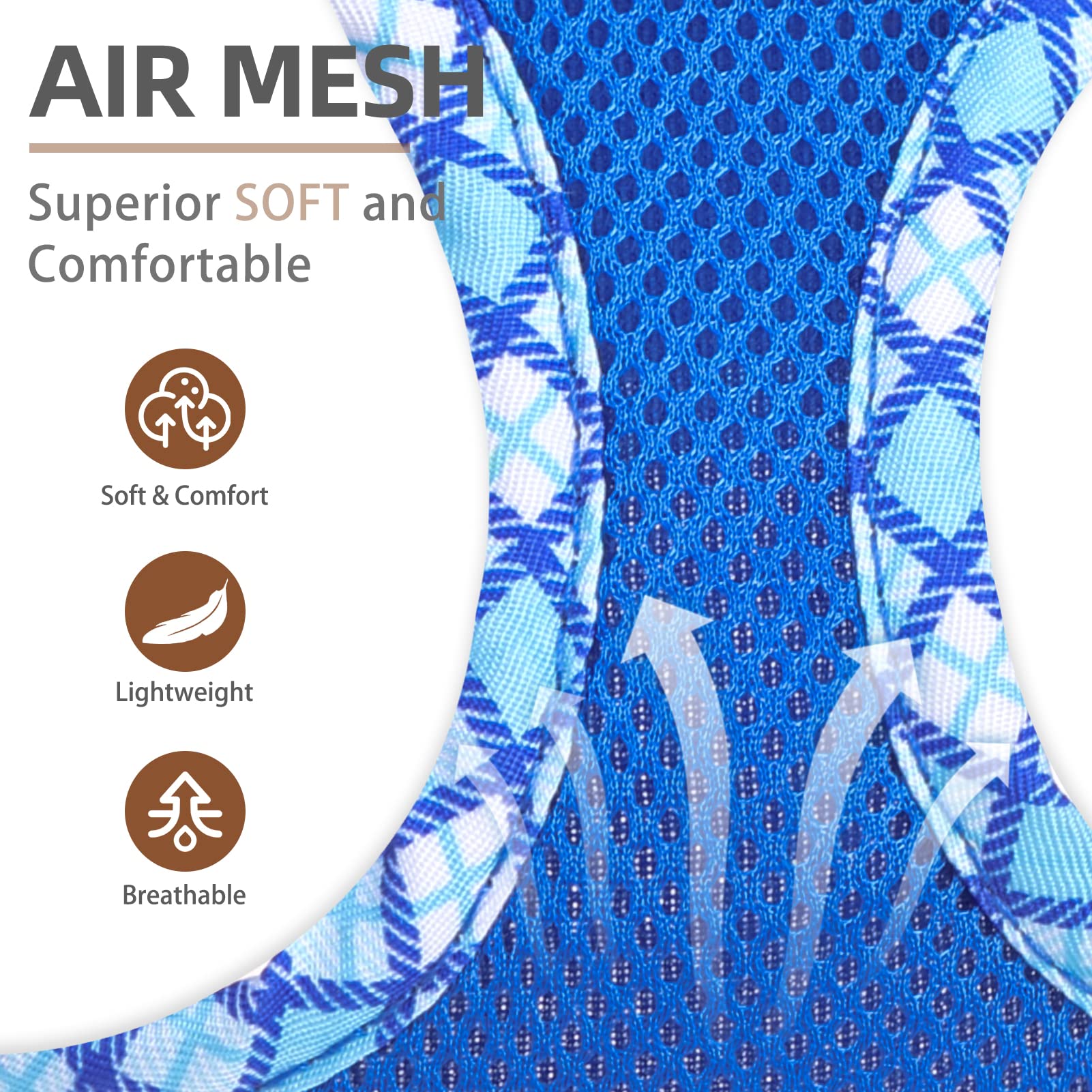 Pupteck Dog Harness And Leash Set For Small Medium Dogs No Pull Step-In Soft Mesh Puppy Cat Vest Harnesses Reflective At Night, Blue L