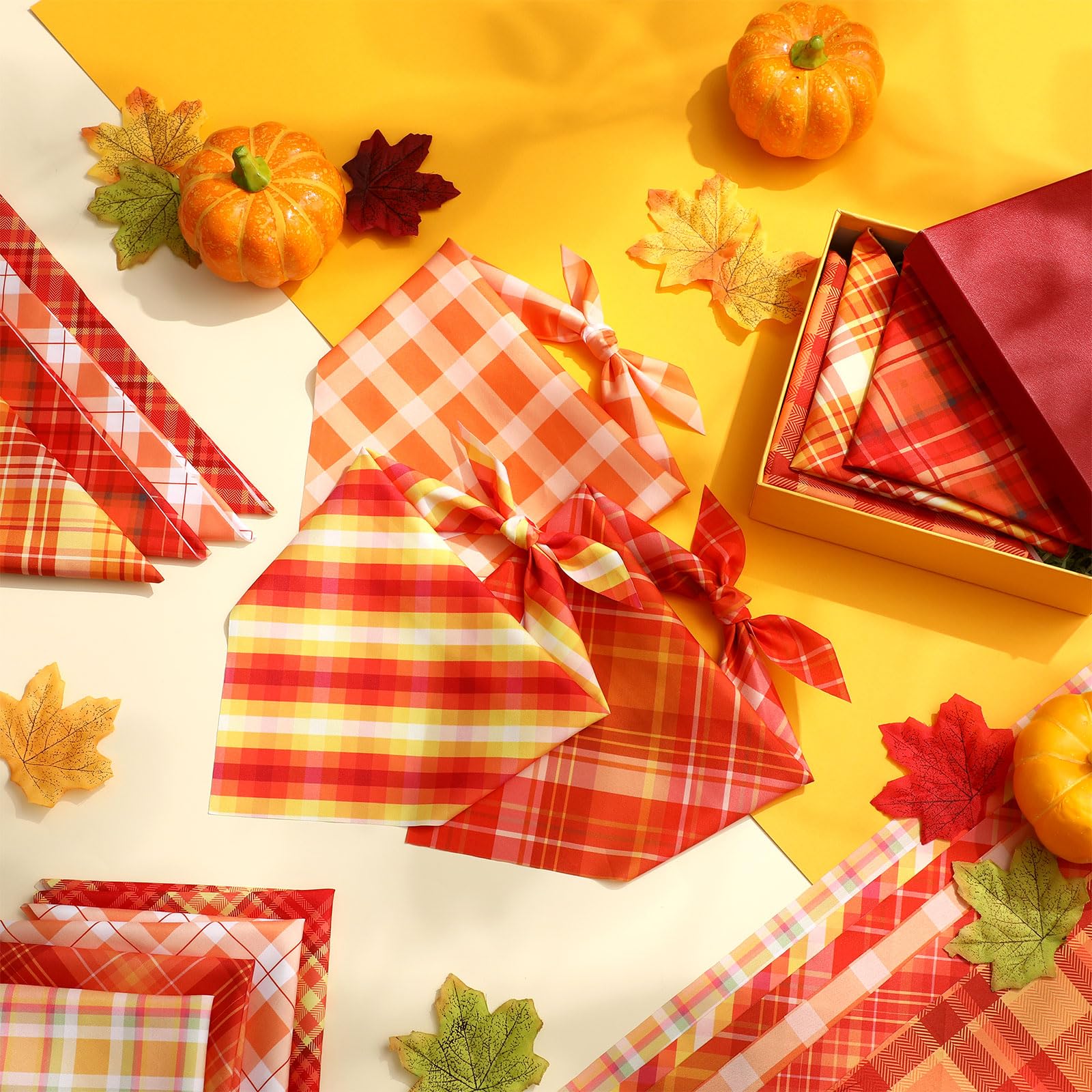 Shyyween 100 Pieces Fall Dog Bandanas Bulk Plaid Bandanas for Dogs Autumn Thanksgiving Soft Doggie Bibs Adjustable Triangle Scar