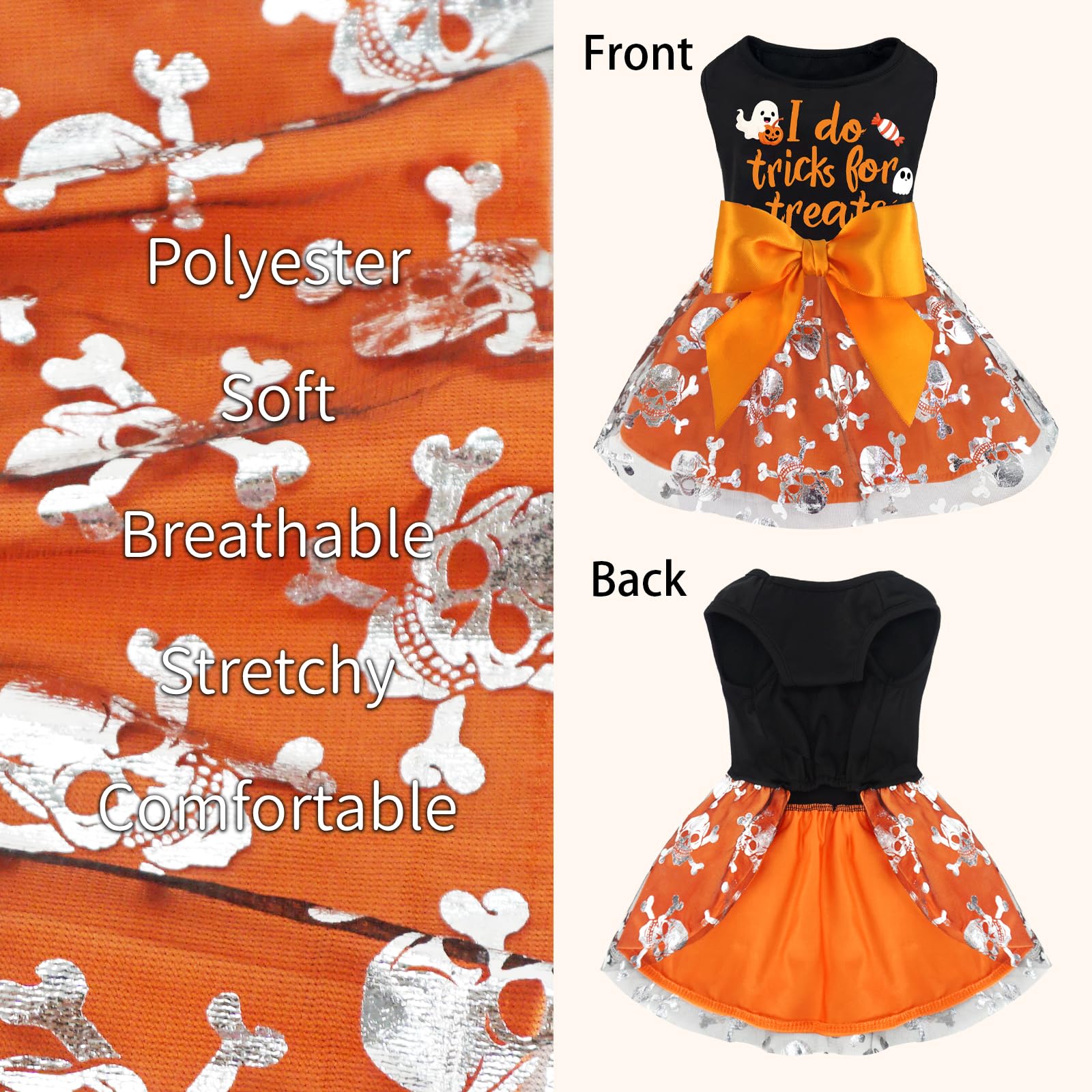Xpudac Halloween Dog Dress Costumes For Small Dogs Girl Tulle Dress Dog Clothes Skull Holiday Pet Costume Cat Outfits, Orange-Me