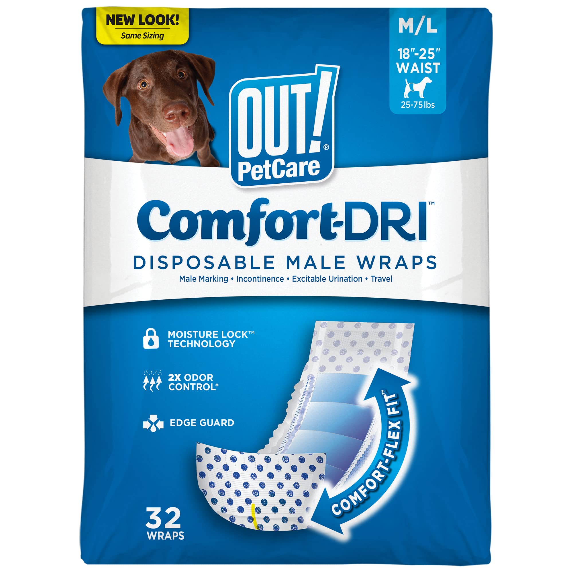 OUT! PetCare Disposable Male Dog Wraps, Safe, Male Wraps for Dogs, Pee Wraps Belly Bands for Male Dogs, Leak Proof, Wetness Indi