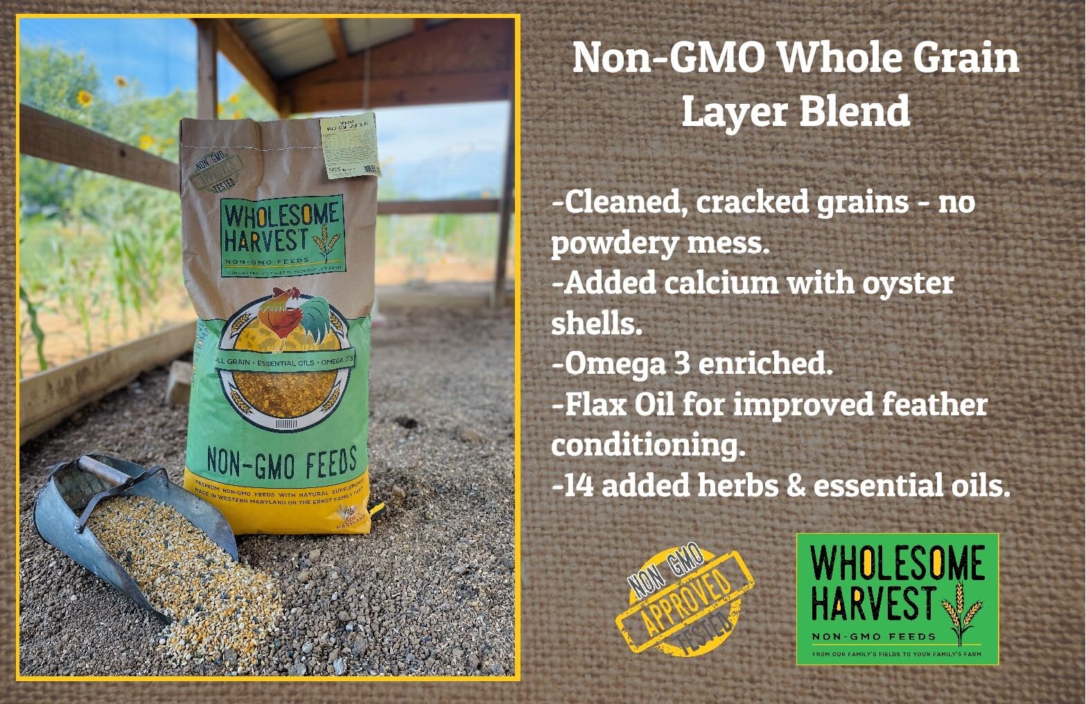 Homestead Harvest Non-GMO Whole Grain Layer Blend 16% for Laying Hens or Ducks 25lb