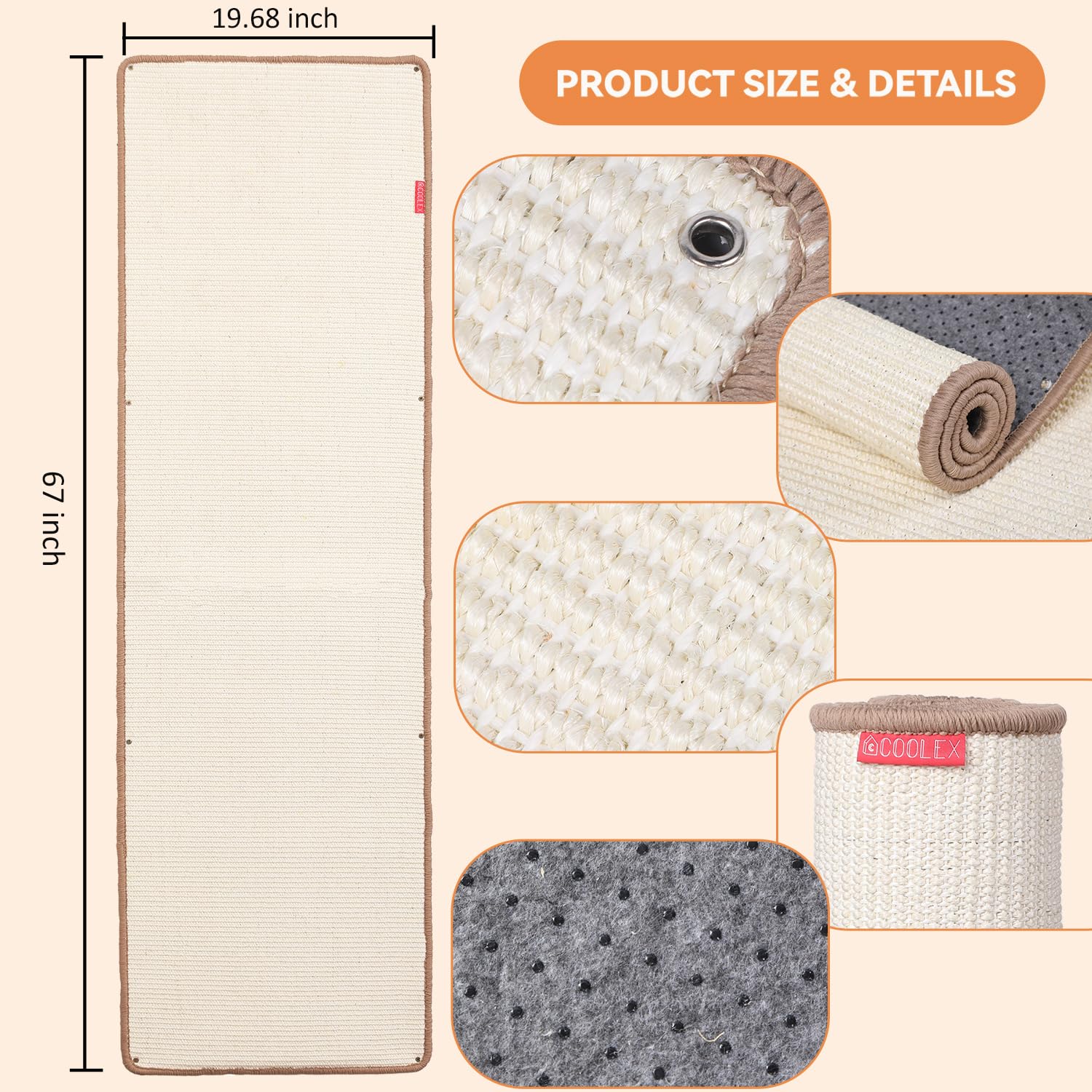 66.93X19.68X0.32 Inch Thickened Cat Wall Scratcher Carpet, Cat Climbing Wall, Durable Furniture, Tall Scratching Post, Scratcher