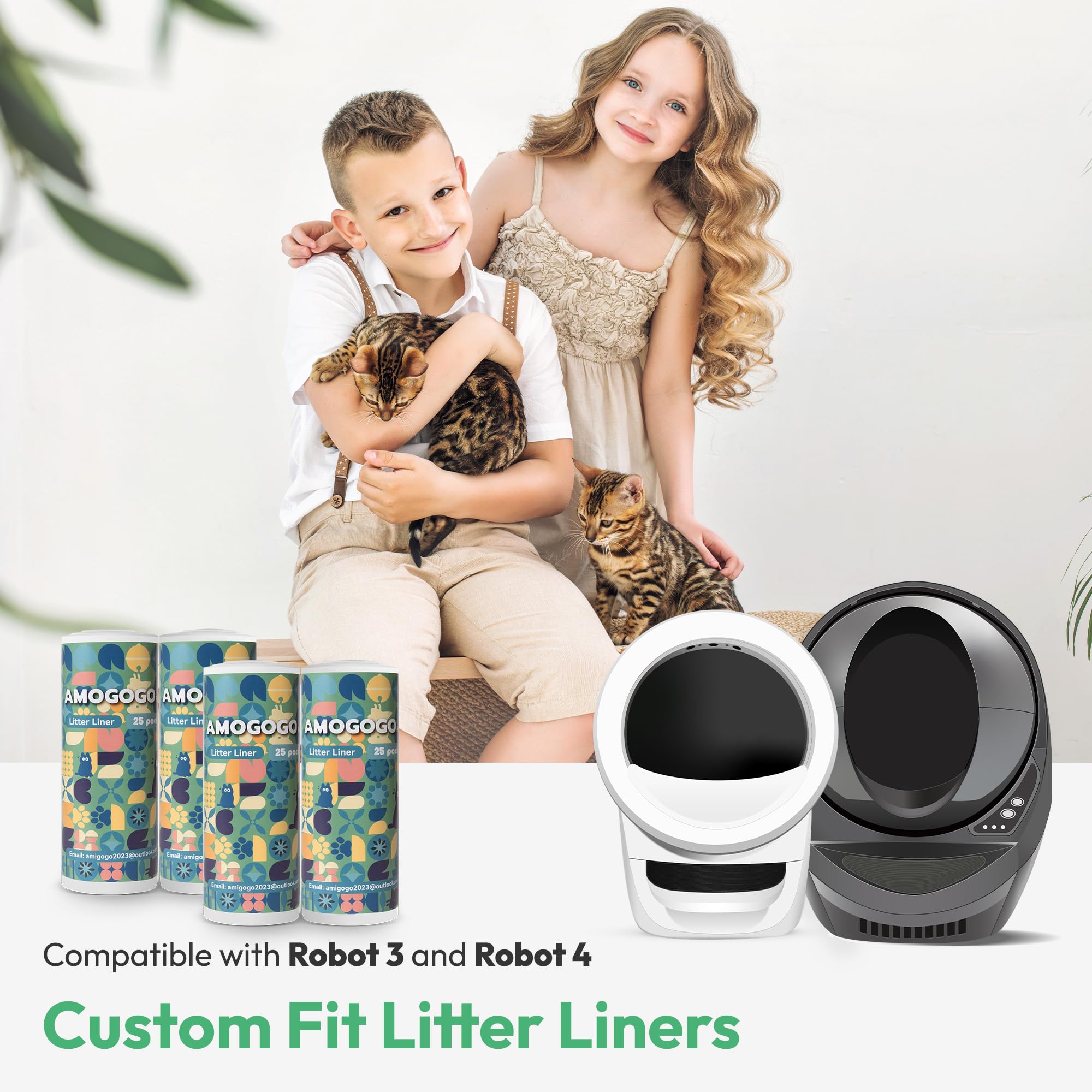 Amogogopet 100 Pcs Waste Bags Liners, Compatible With Litter Robot 4 & 3, Leak-Proof Replacement Waste Bags, Heavy Duty Cat Litt