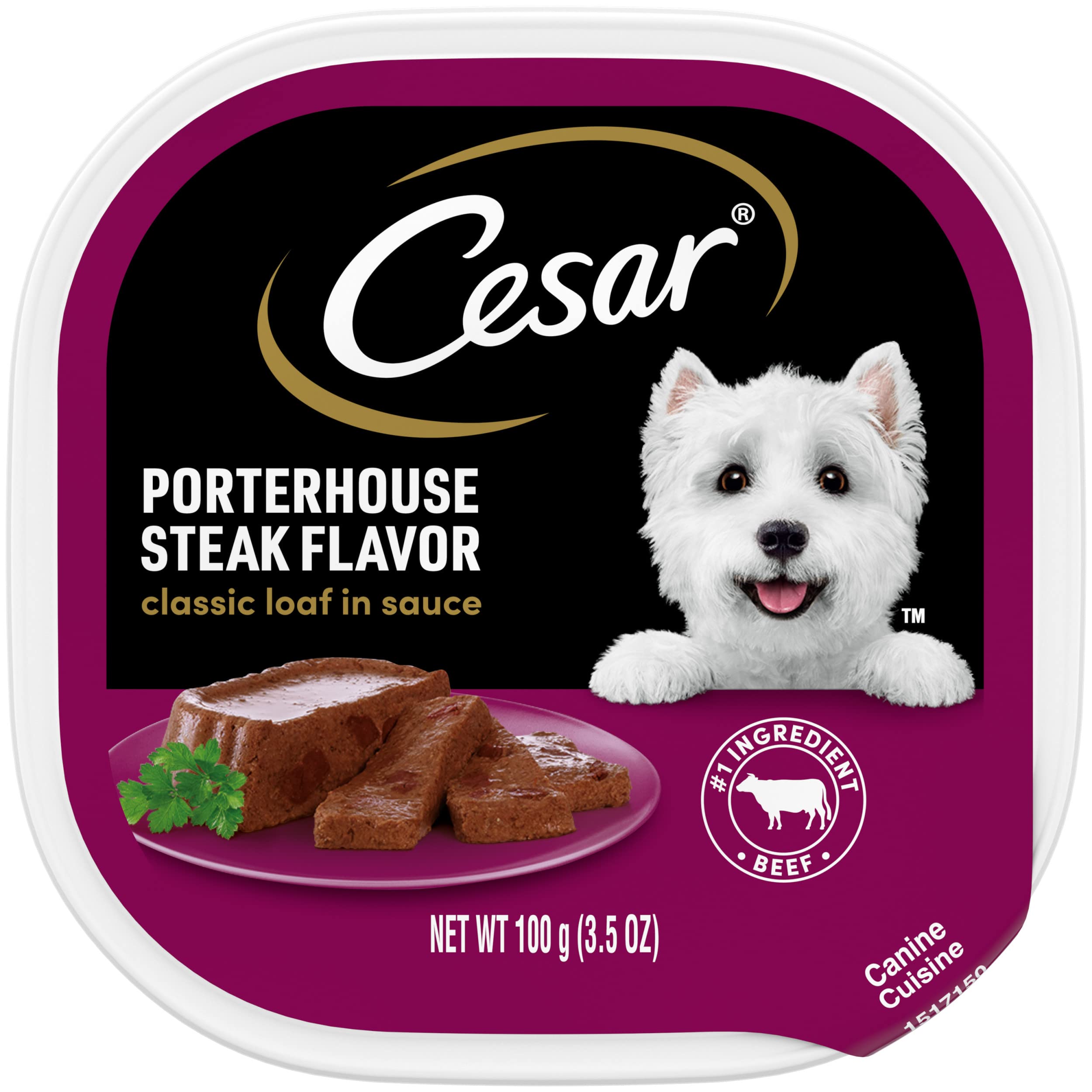 Cesar Wet Dog Food Classic Loaf in Sauce Porterhouse Steak Flavor, 3.5 oz. Easy Peel Trays (24 Count, Pack of 1)