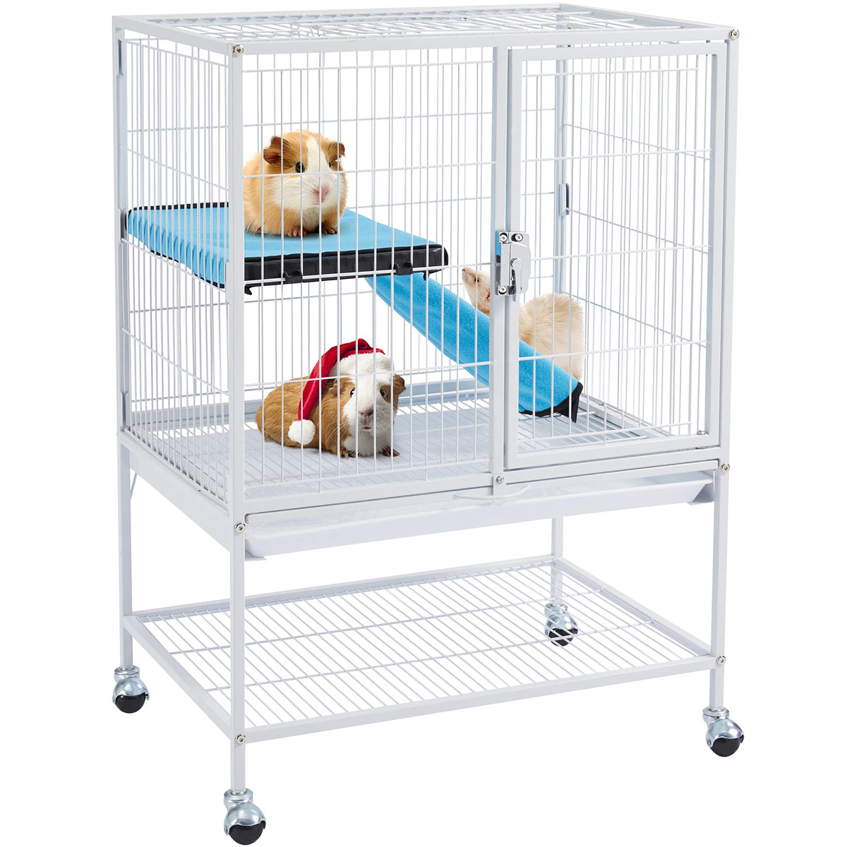 Yaheetech Small Animal Cage, Metal Pet Cage With Removable Tray/Ladder/Wheels, Ferret Cage, Chinchilla Cage, Sugar Glider Cage, White