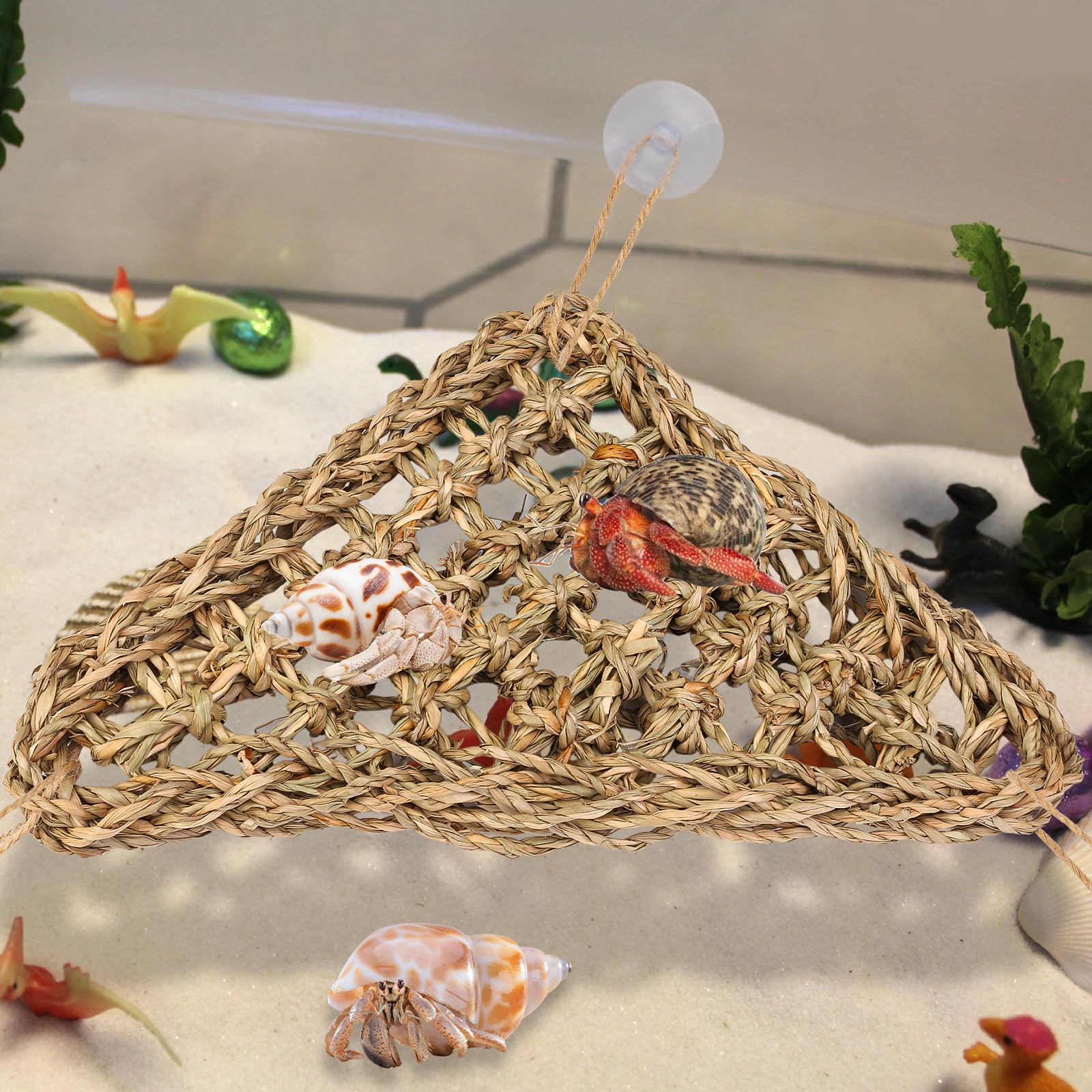 Fwunyvn Hermit Crab Climbing Toys,Lizard Seagrass Mat,Hermit Crab Hammock With Suction Cups,Hermit Crab Supplies Decor Habitat,S