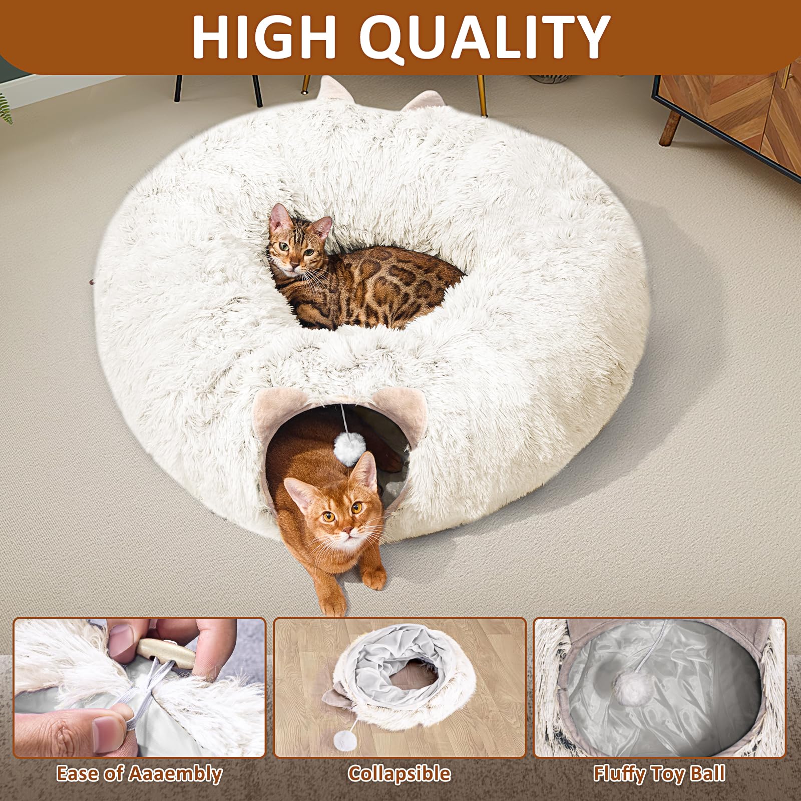 Nezin Cat Tunnel With Cat Bed For Indoor Cats, Multifunctional Donut Tunnel Playground Toys For Cats Kitten