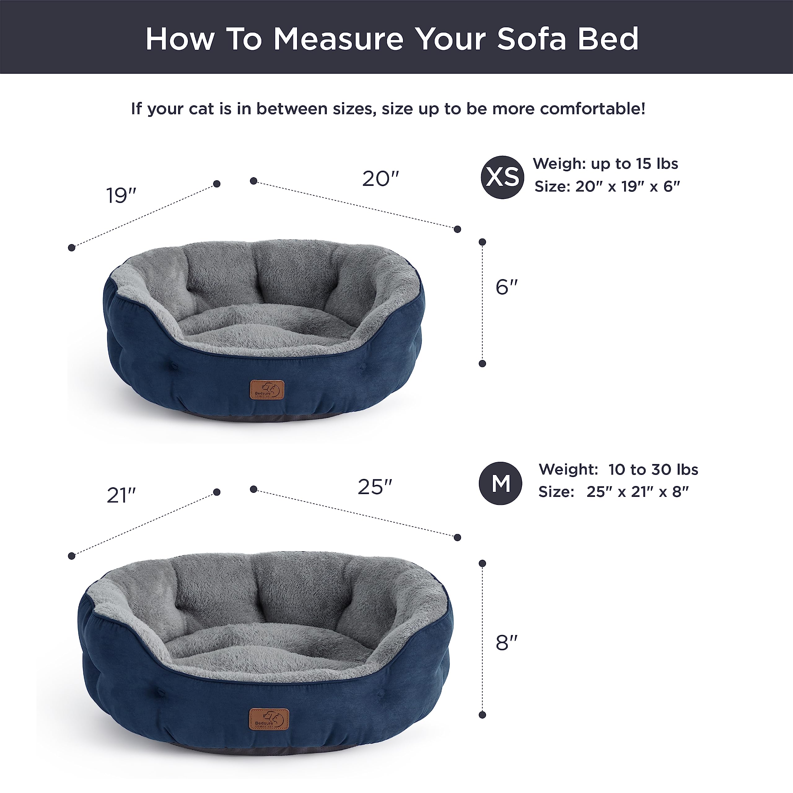 Bedsure Dog Beds For Small Dogs - Round Cat Beds For Indoor Cats, Washable Pet Bed For Puppy And Kitten With Slip-Resistant Bottom, 20 Inches, Navy