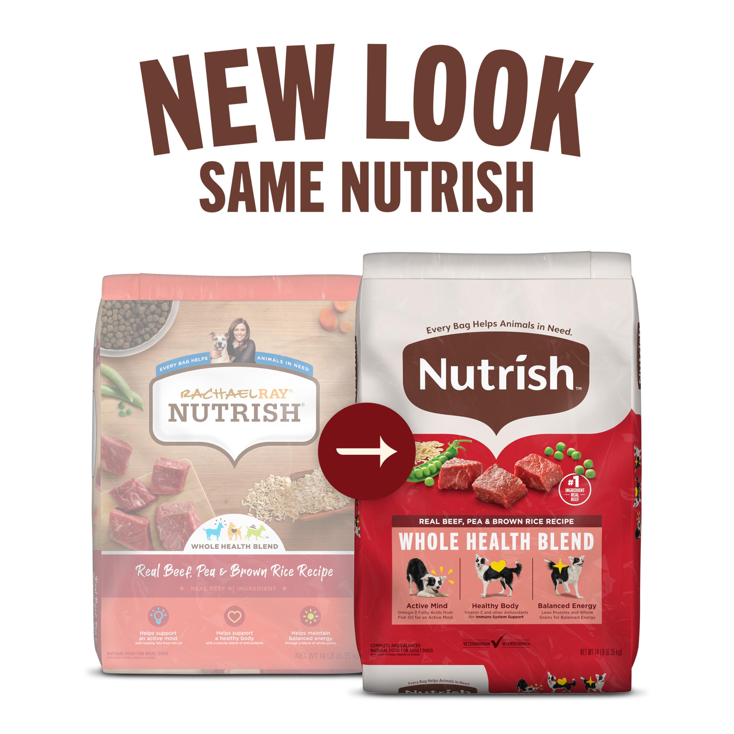 Nutrish Real Beef, Pea & Brown Rice Recipe Whole Health Blend Dry Dog Food, 14 lb. Bag, Packaging May Vary (Rachael Ray)