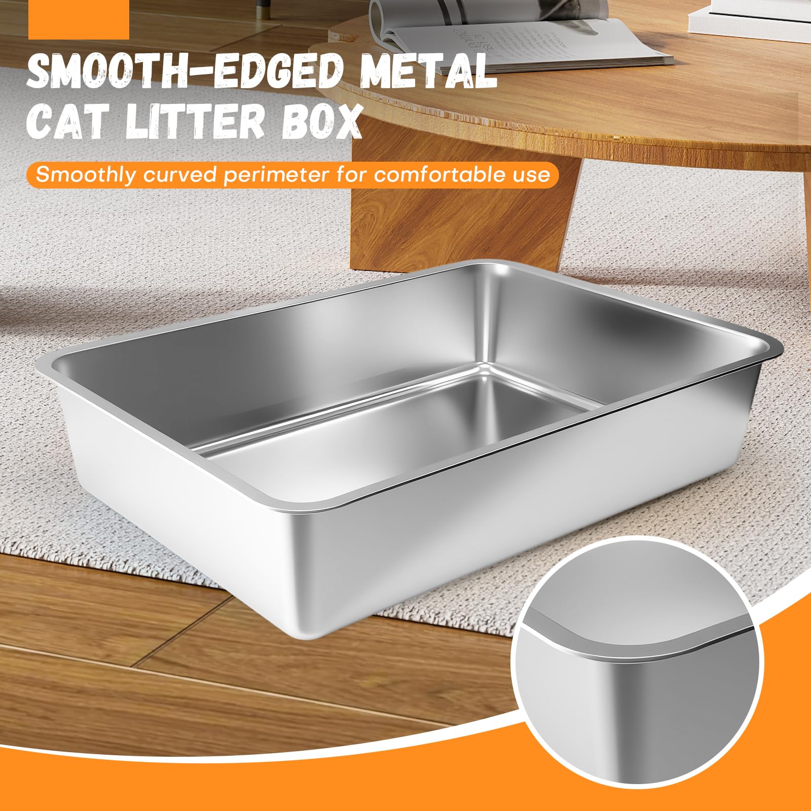 Homegroove Extra Large Stainless Steel Litter Box, 28x20x6 XXXL Metal Cat Litter Box for Big Cats with High Sides, Cat Litter Pa