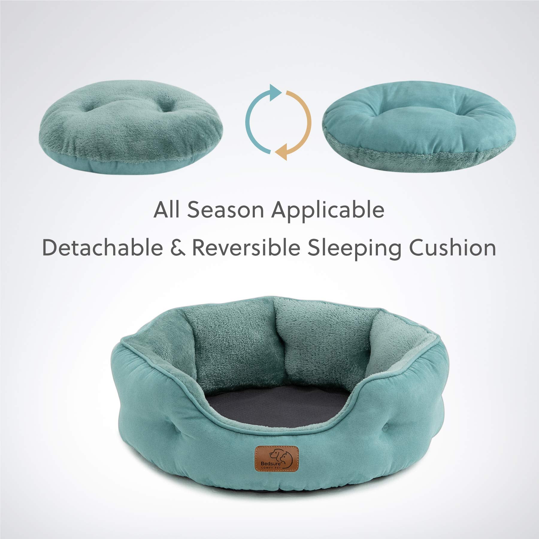 Bedsure Dog Bed - Washable Faux Suede Round Pet Bed for Small Dogs and Cats, 20 Inches, Washed Blue