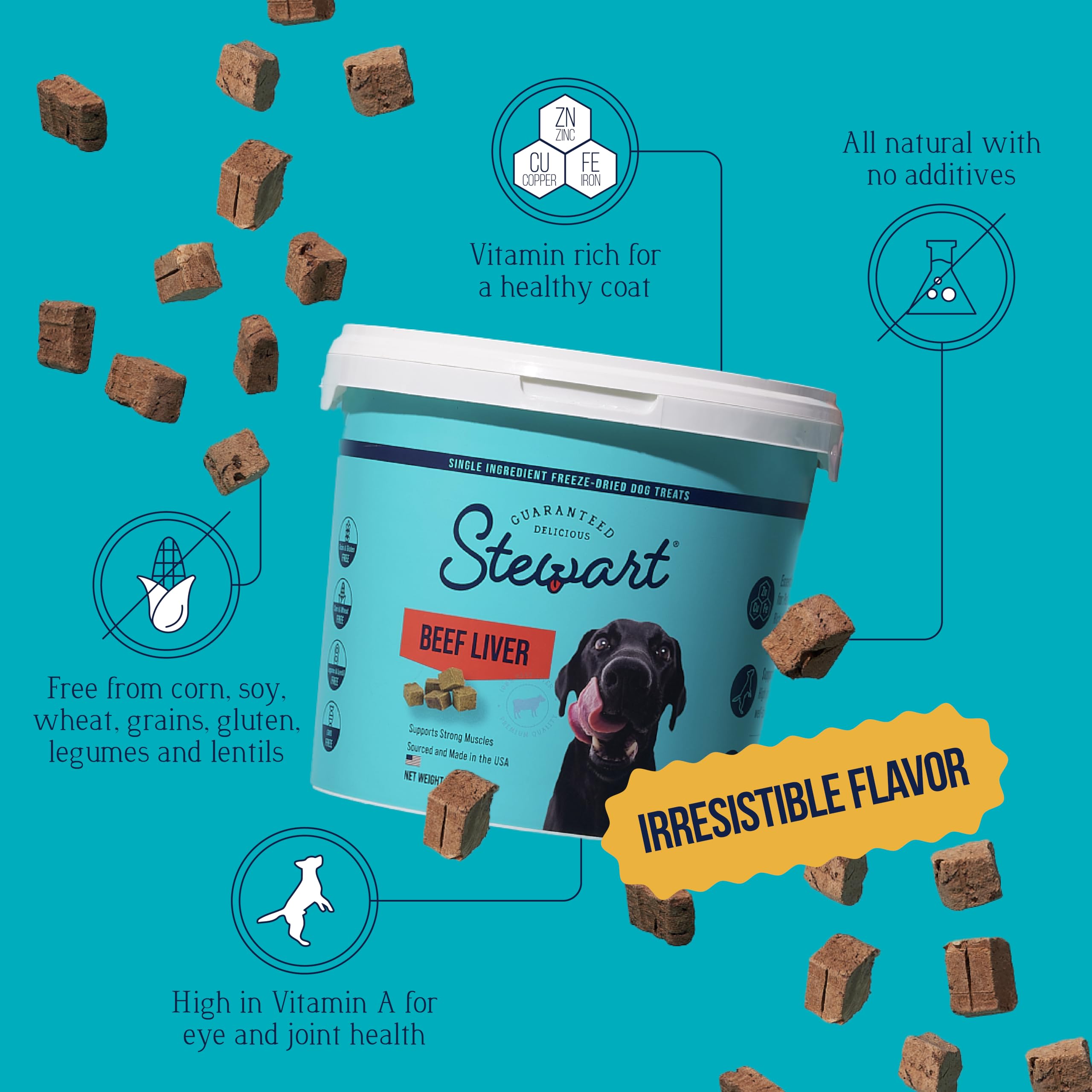 Stewart Single Ingredient Freeze Dried Raw Dog Treats, Beef Liver, 4 Ounce Resealable Tub, Training Treats or Meal Topper Dogs,
