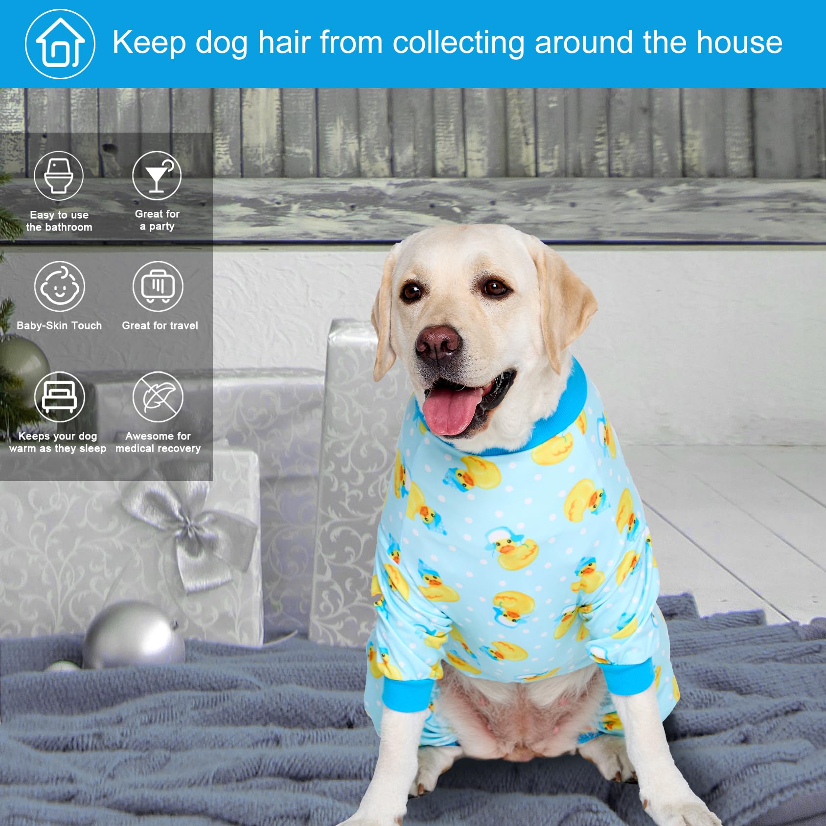 Lovinpet Big Dog Wound Care/Surgery Recovery Shirt, Pet Anxiety Shirt, Lightweight Stretchy Knit Fabric, Rubber Ducks With Hats Blue Print Dog Pjs, Dog Pajamas, Pet Pj'S/Medium