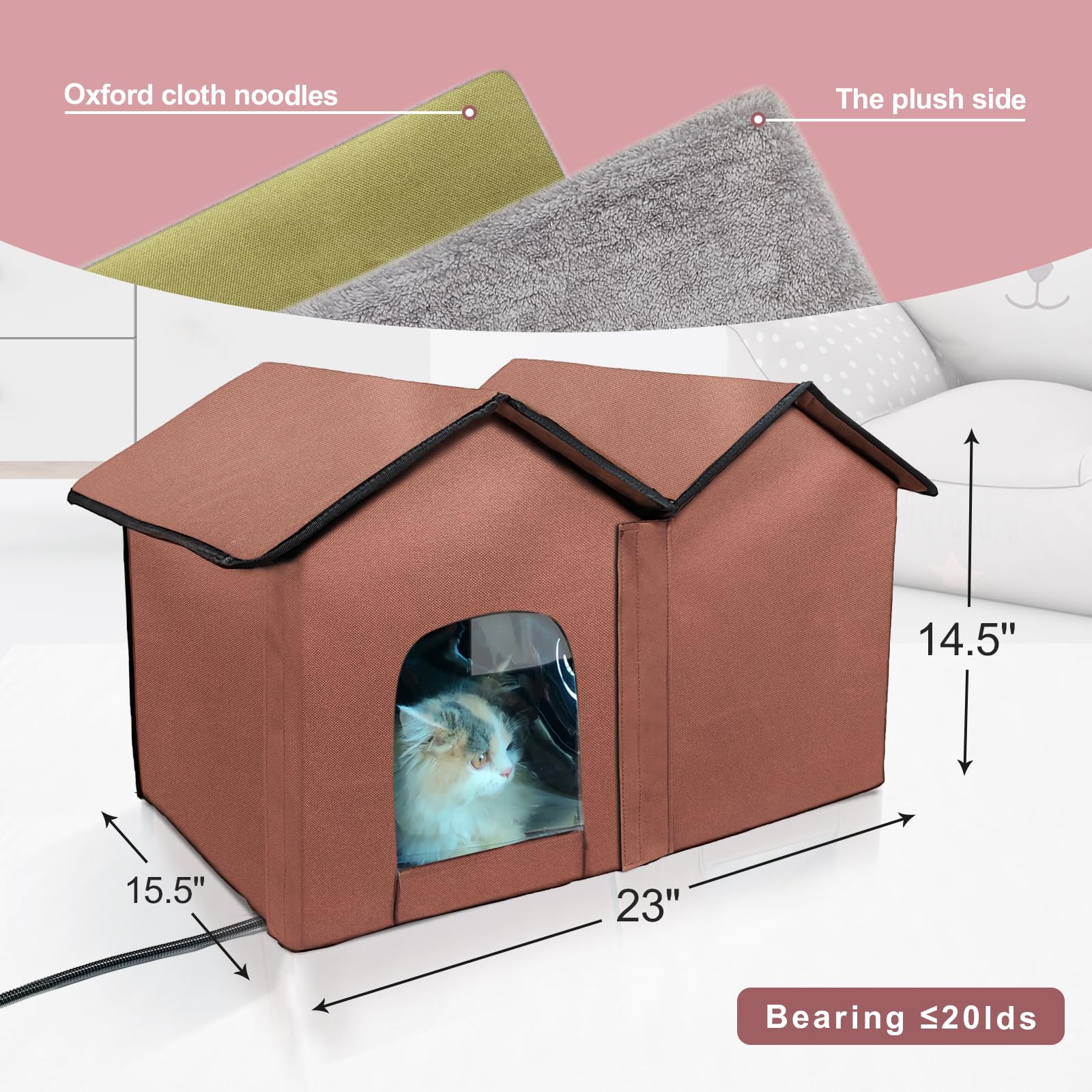 Golopet Heated Cat House With Intelligent Thermostat, Foldable Insulated Shelter For Indoor Outdoor Cats, Large Size With Double