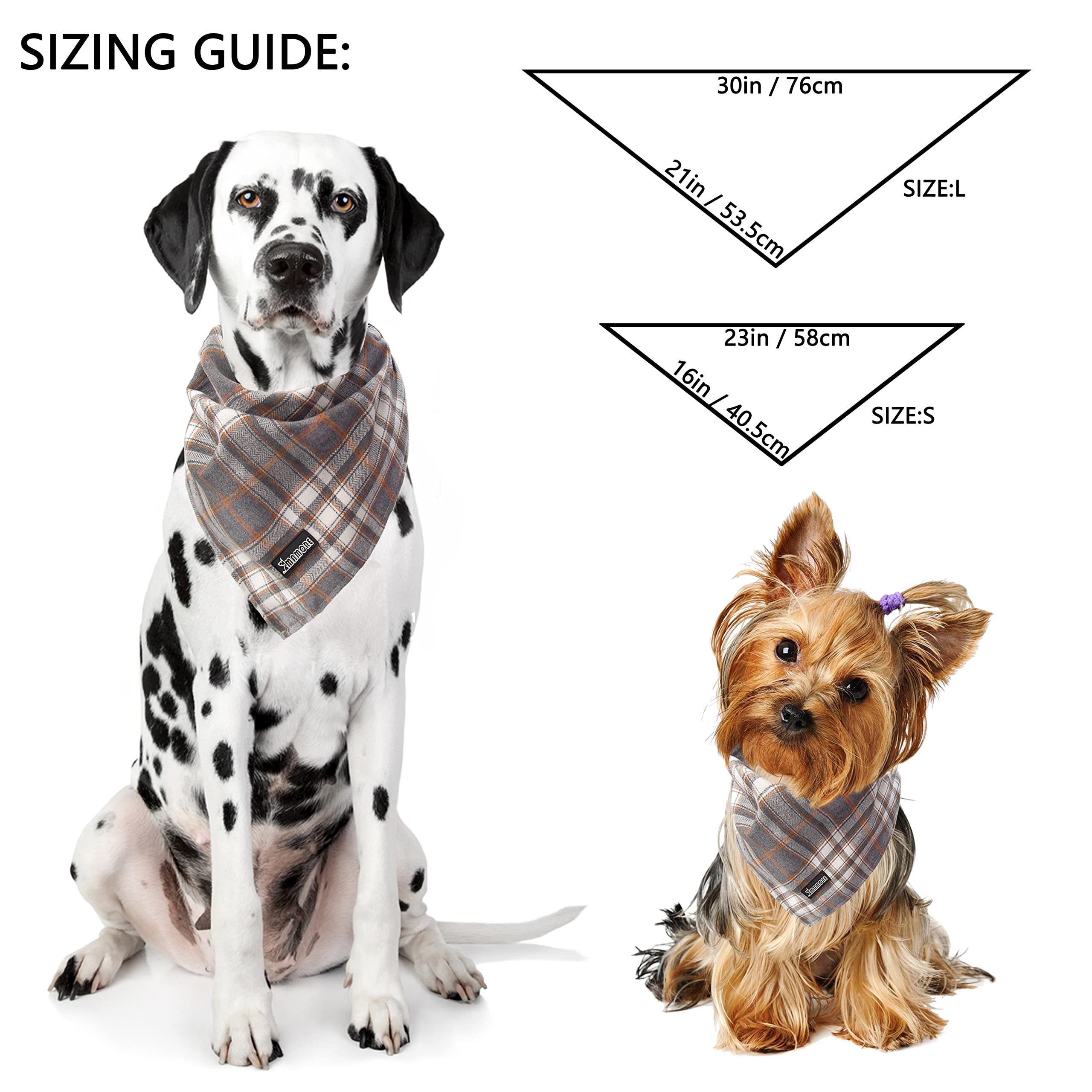 Soft Washable Plaid Bandanas For Dogs And Cats,Adjustable Triangle Bib Comfortable Scarfs For Girl Boy Dogs Puppies (Grey, Small