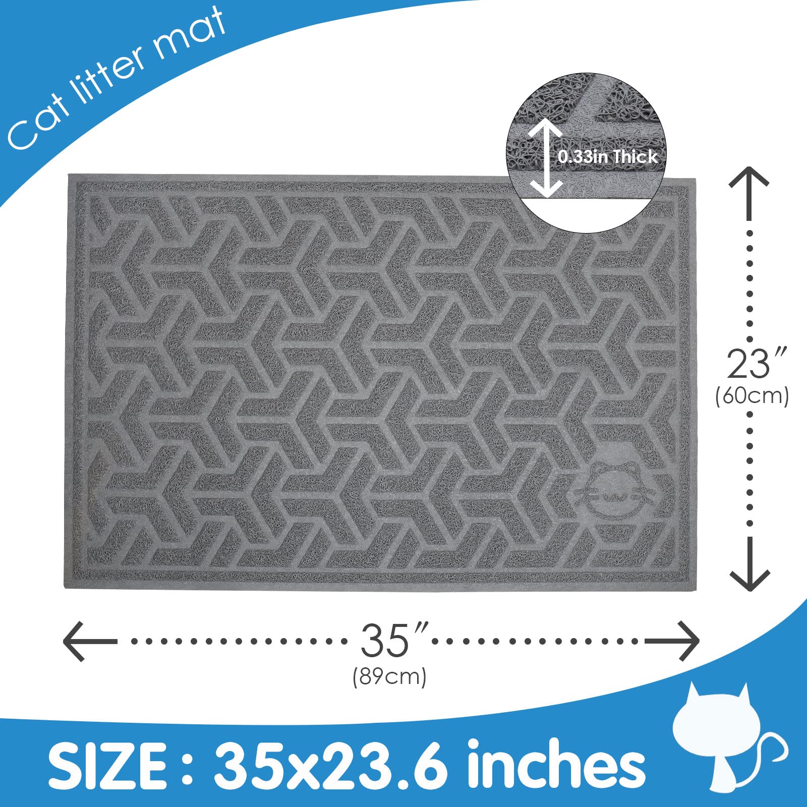 Upsky Litter Trapping Mat Soft On Kitty Paws, Durable Large Litter Box Mat 35' X 24' Scatter Control, Waterproof And Extra Large Box Carpet.
