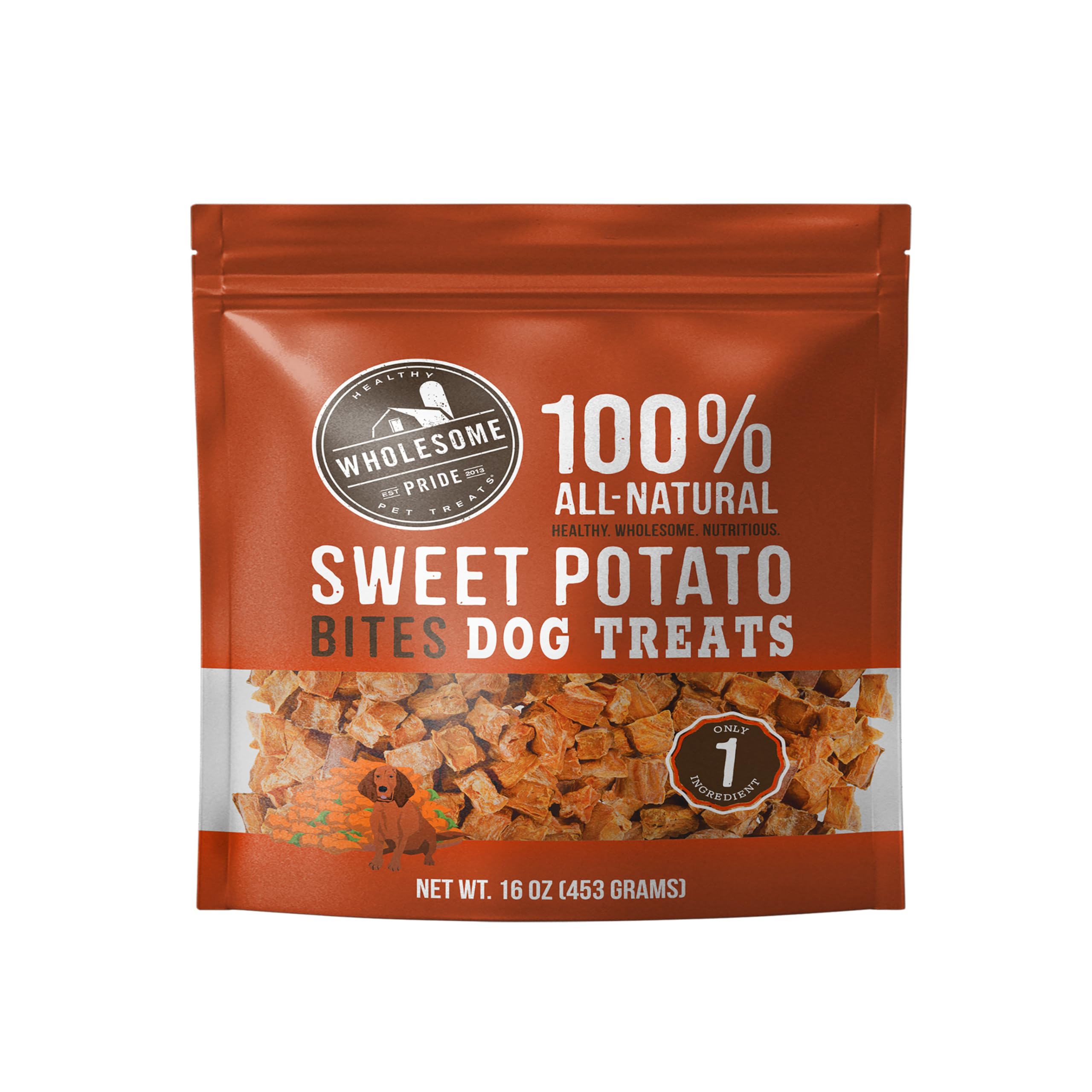 Wholesome Pride, 100% All-Natural Single Ingredient, Soft, USA-Sourced Dog Treats, Sweet Potato Bites 16oz
