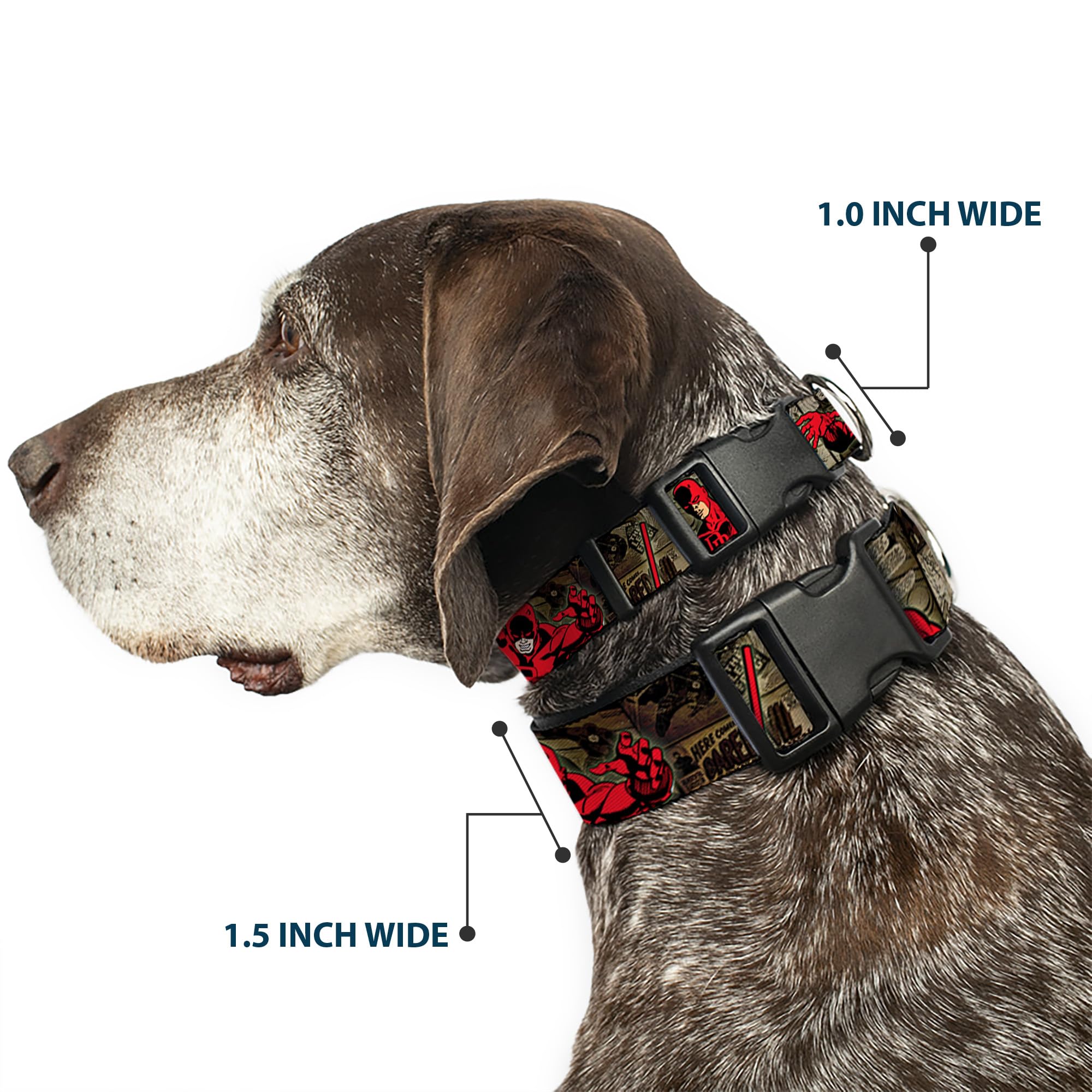 Buckle-Down ''Daredevil Action Poses/Comic Panels Grays/Red'' Plastic Clip Collar, 1/2'' X 6-9''/Small