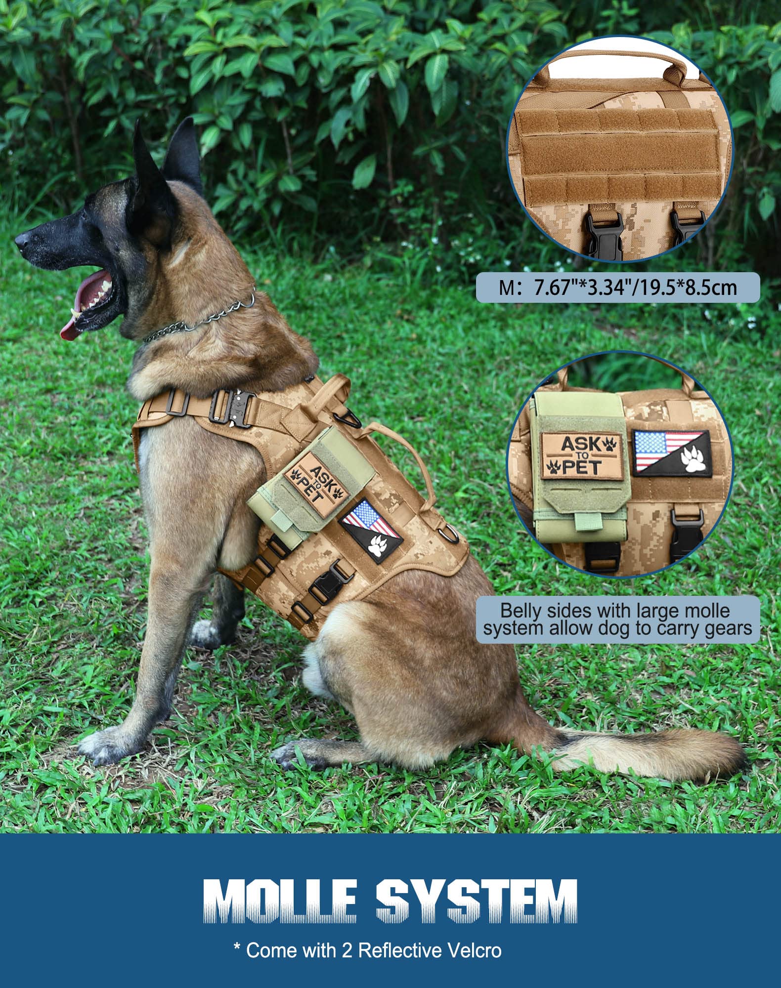 Tactical Dog Harness - PETNANNY Dog Harness Service Dog Vest for Large Breed, Hook and Loop Panel for Service Dog Patches, Work
