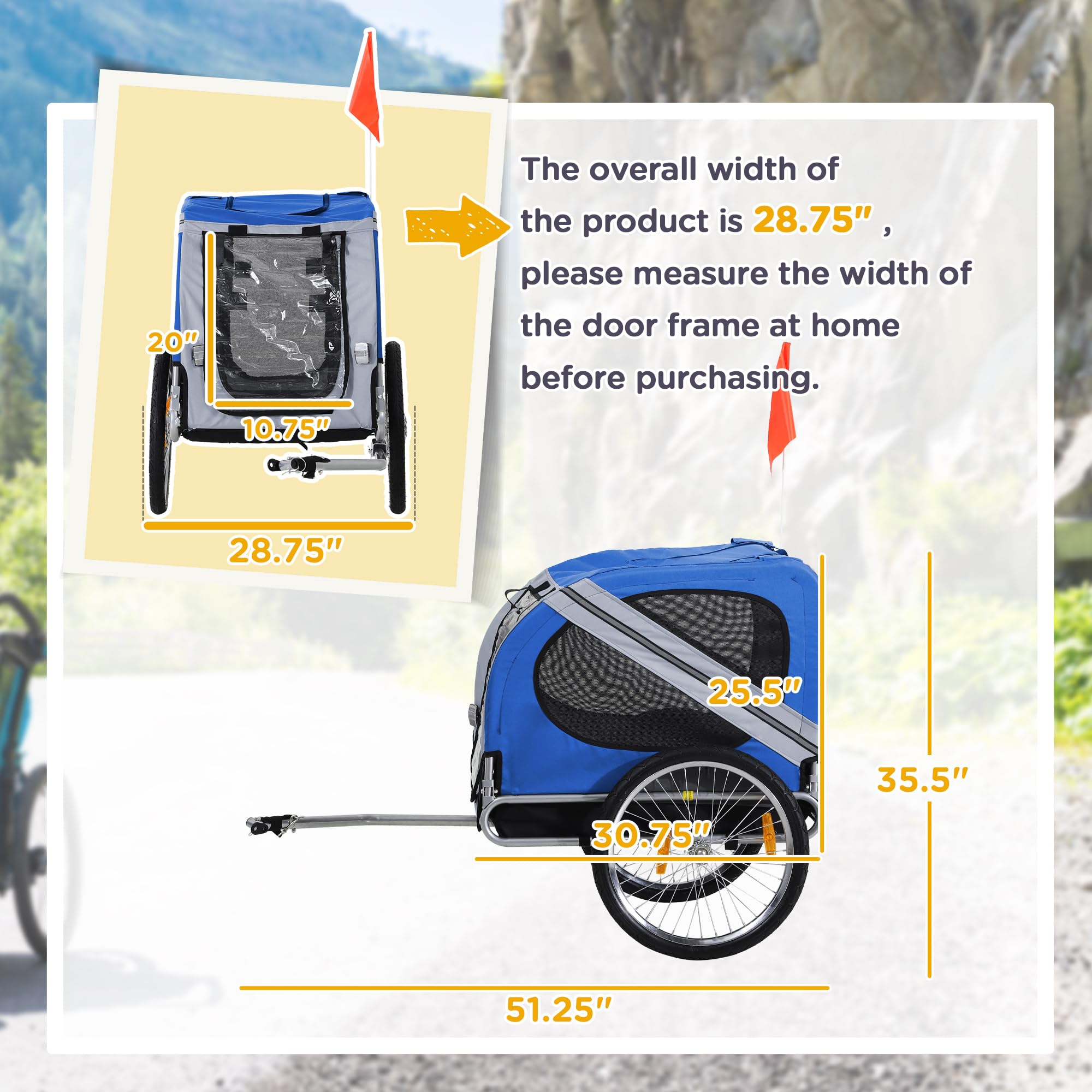 Aosom Dog Bike Trailer Pet Cart Bicycle Wagon Cargo Carrier Attachment For Travel With 3 Entrances Large Wheels For Off-Road & Mesh Screen - Light Blue/White