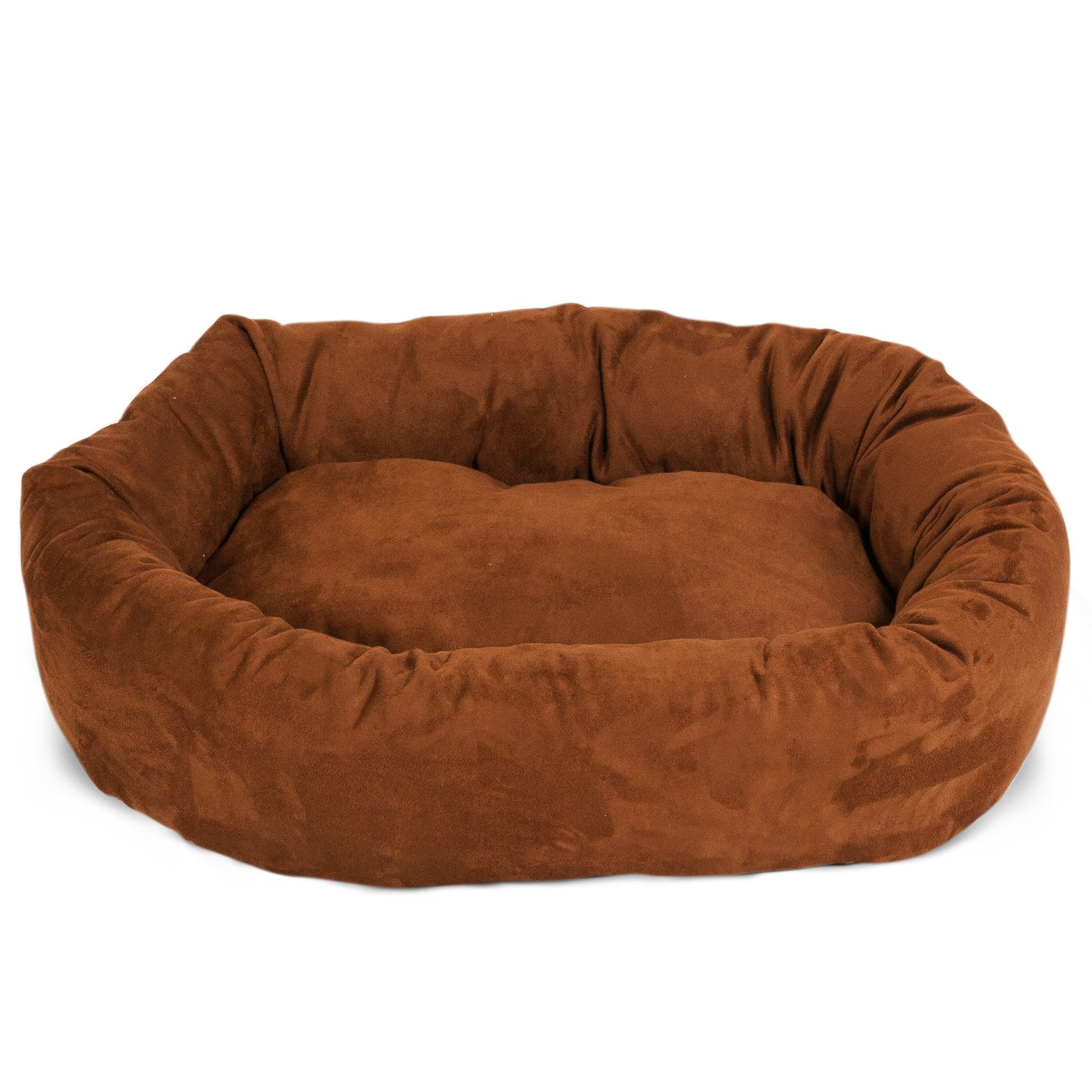 Majestic Pet 52 Inch Suede Calming Dog Bed Washable – Cozy Soft Round Dog Bed With Spine Support For Dogs To Rest Their Head - Fluffy Donut Dog Bed 52X35X11 (Inch) - Round Pet Bed X- Large – Rust