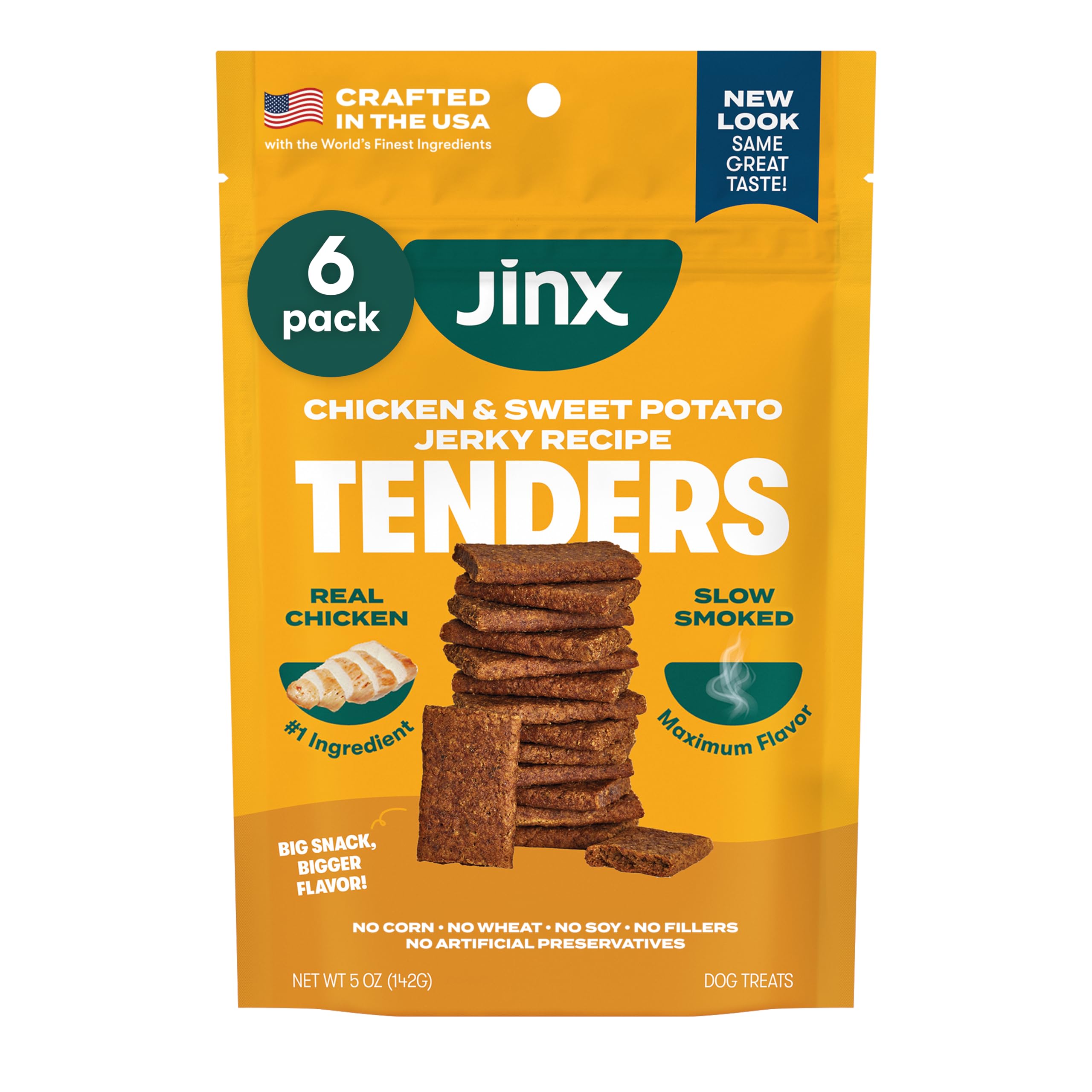 Jinx Tenders Chicken Jerky Dog Treats, All Natural Ingredients, Soft & Chewy, Low-Calorie, Slow-Smoked Chicken & Sweet Potato, N