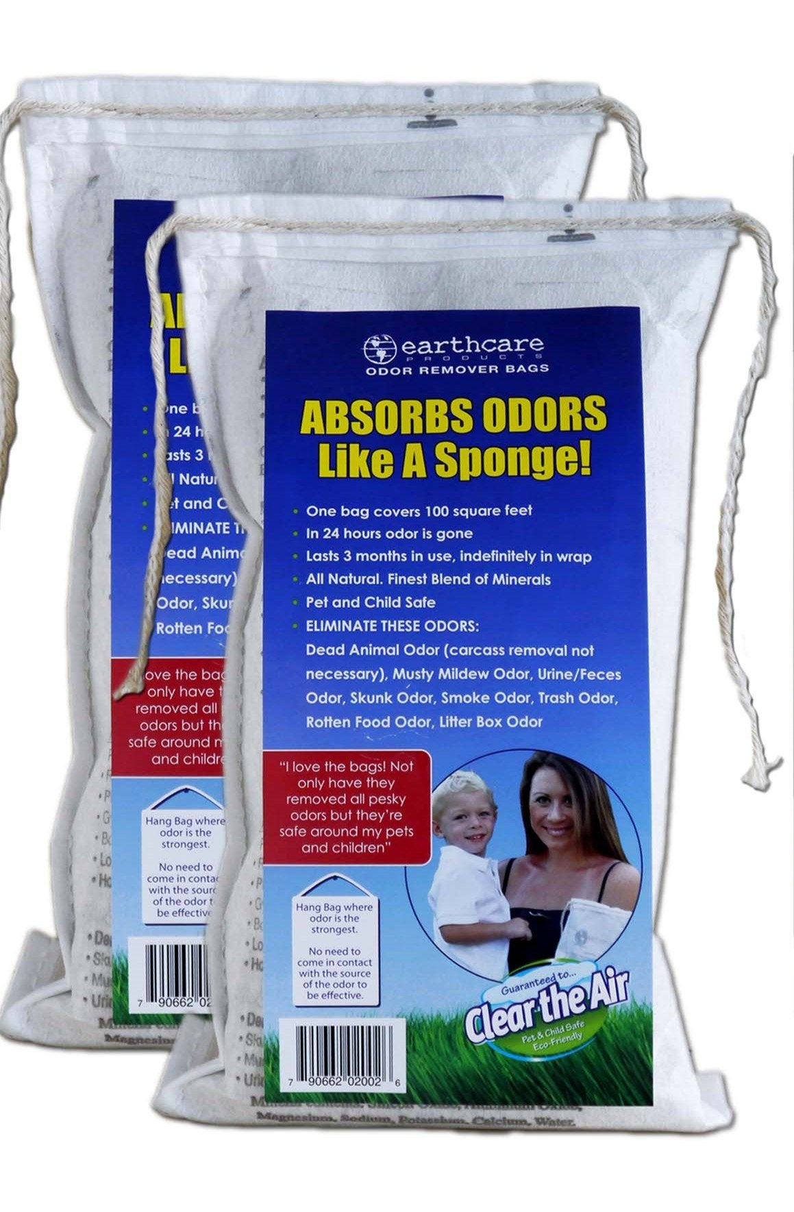 Earth Care Odor Removing Bag Stinky Smells Pet Odor Etc (2 Pack)