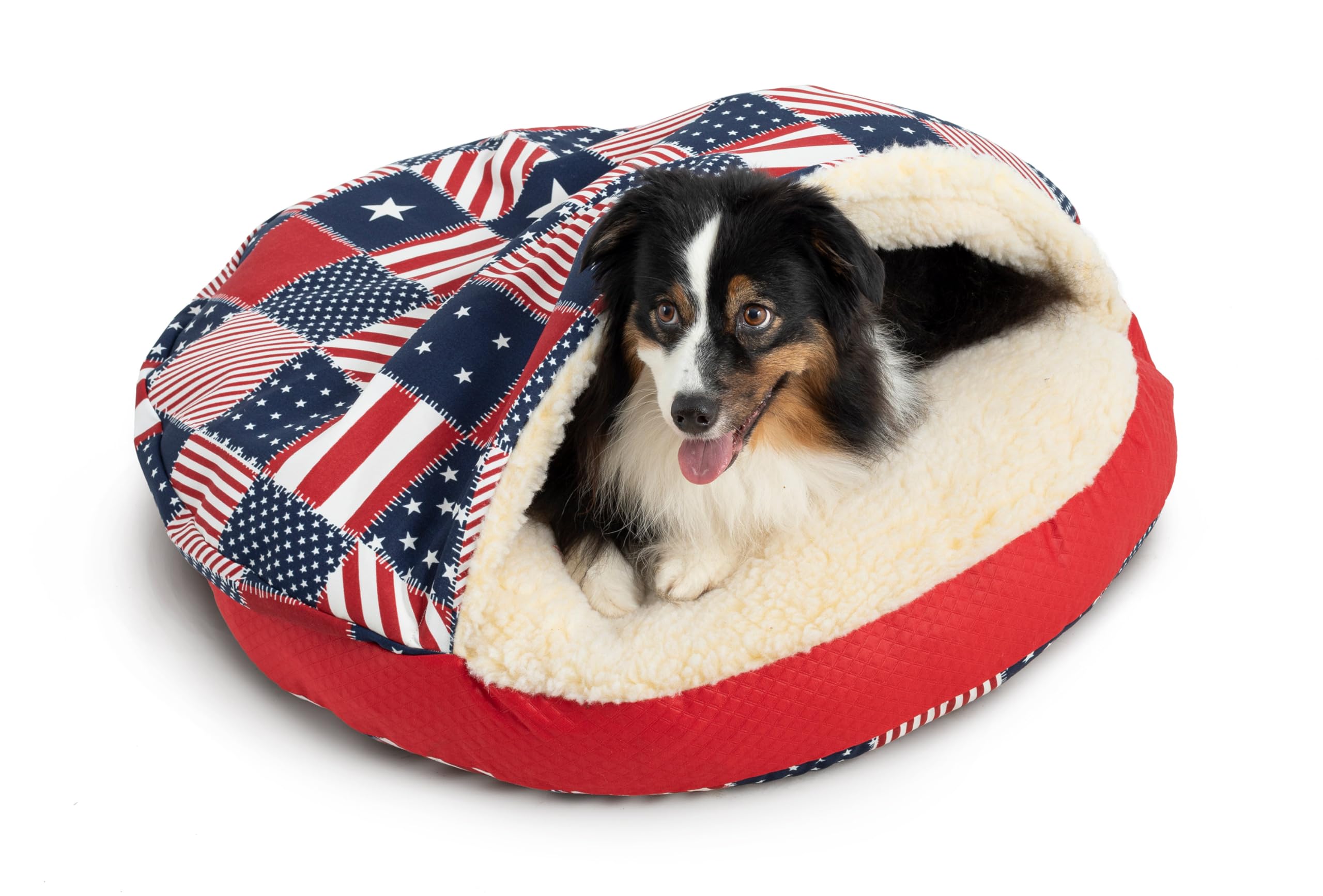 Snoozer Luxury Cozy Cave Pet Bed, Wag Collection, Large - Starpatch Red Diamond