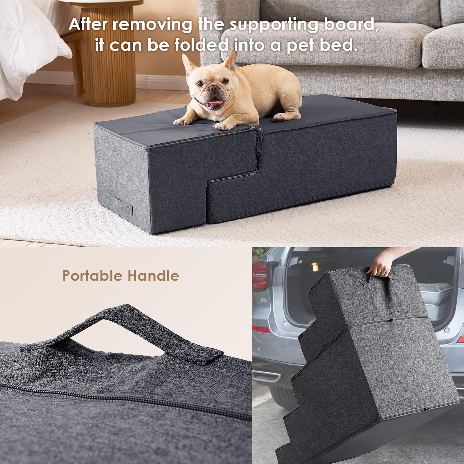 Eheyciga Dog Stairs For Bed 18”H, 4-Step Extra Wide Dog Steps For High Bed, Pet Steps For Small Dogs And Cats, Non-Slip Balanced Dog Indoor Ramp, Grey