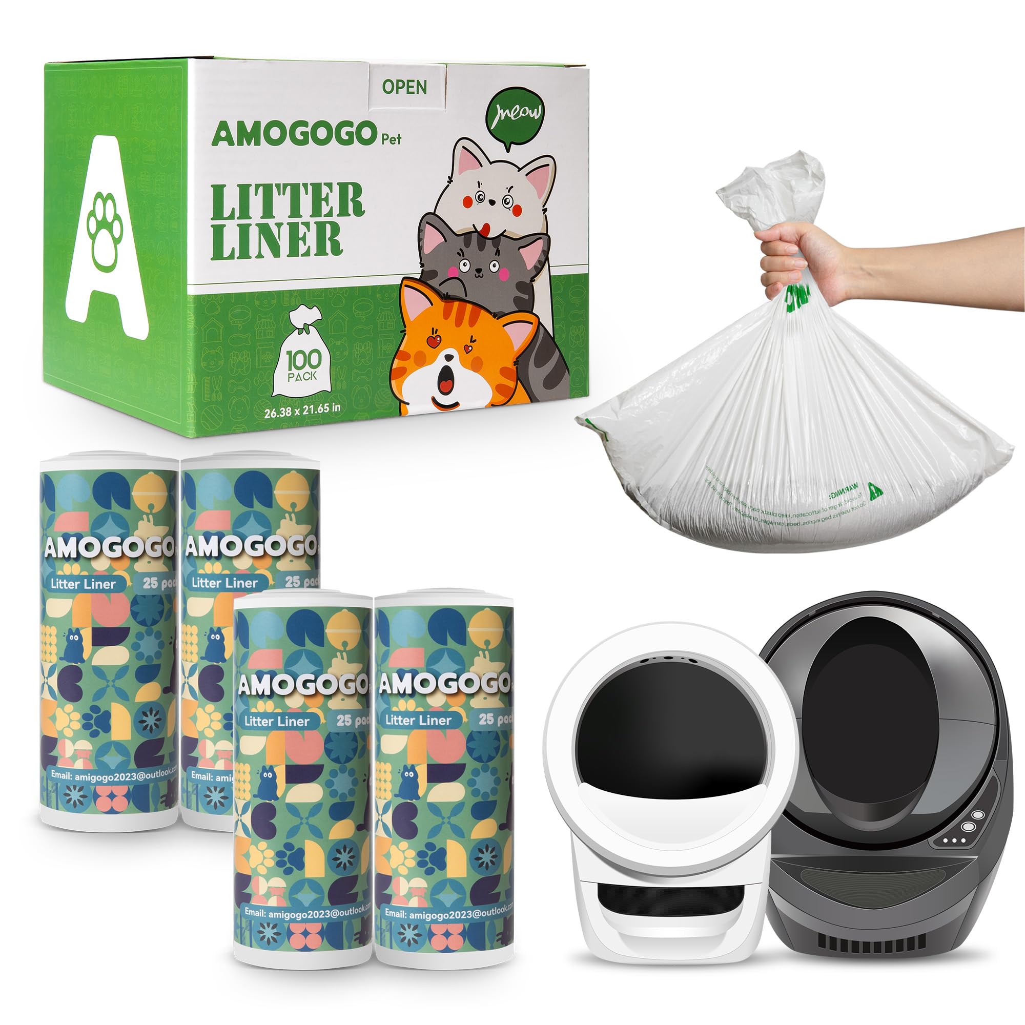 Amogogopet 100 Pcs Waste Bags Liners, Compatible With Litter Robot 4 & 3, Leak-Proof Replacement Waste Bags, Heavy Duty Cat Litt